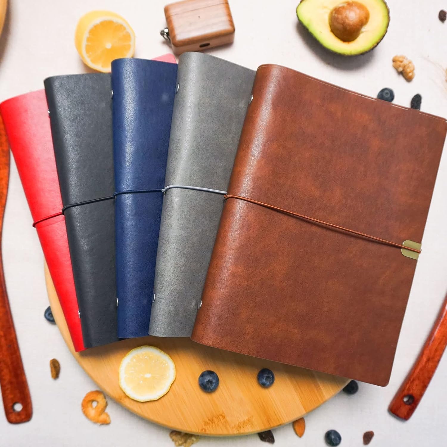 Glamativity Personalized Leather Recipe Book, Laser Engraving Custom Name Journal Notebook, Family Cookbooks, Anniversary|Birthday|Thanksgiving|Christmas|Gift for Wife, Mom, Grandma, Sister