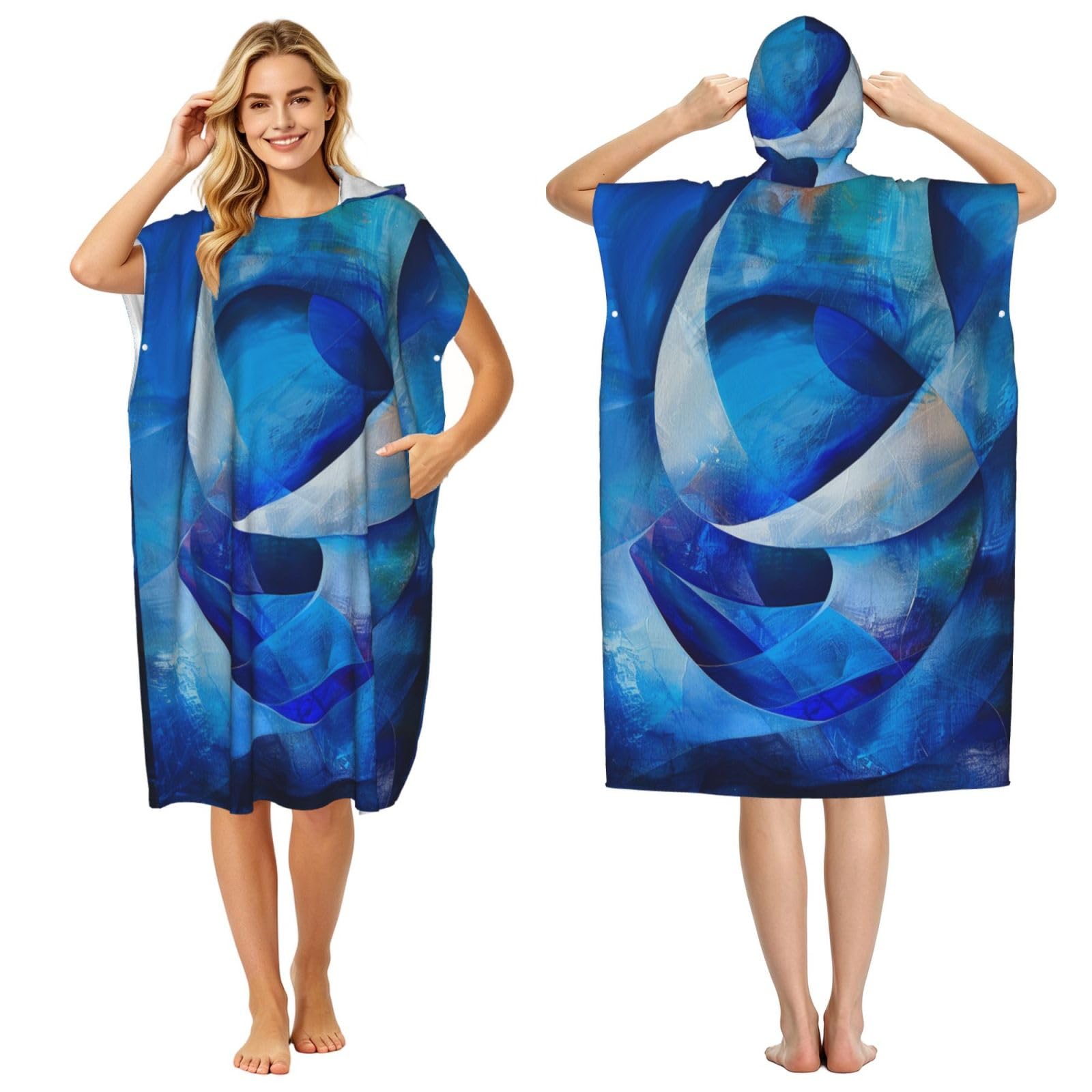 KLGRTJHK Cyan Adult Hooded Beach Poncho Towel 43"X35"
