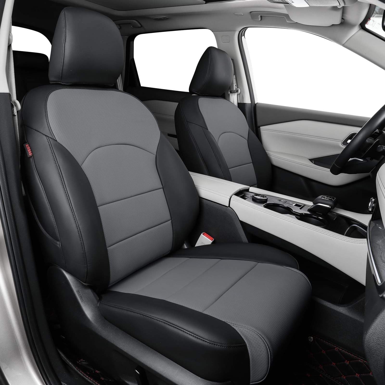 coverdream Rogue Car Seat Covers Custom Fit for Nissan Rogue Regular 2021 2022 2023 2024 2025 (Not for Sport,Hybrid),Full Coverage,Waterproof Leatherette Seat Protector (Full Set,Black/Gray)