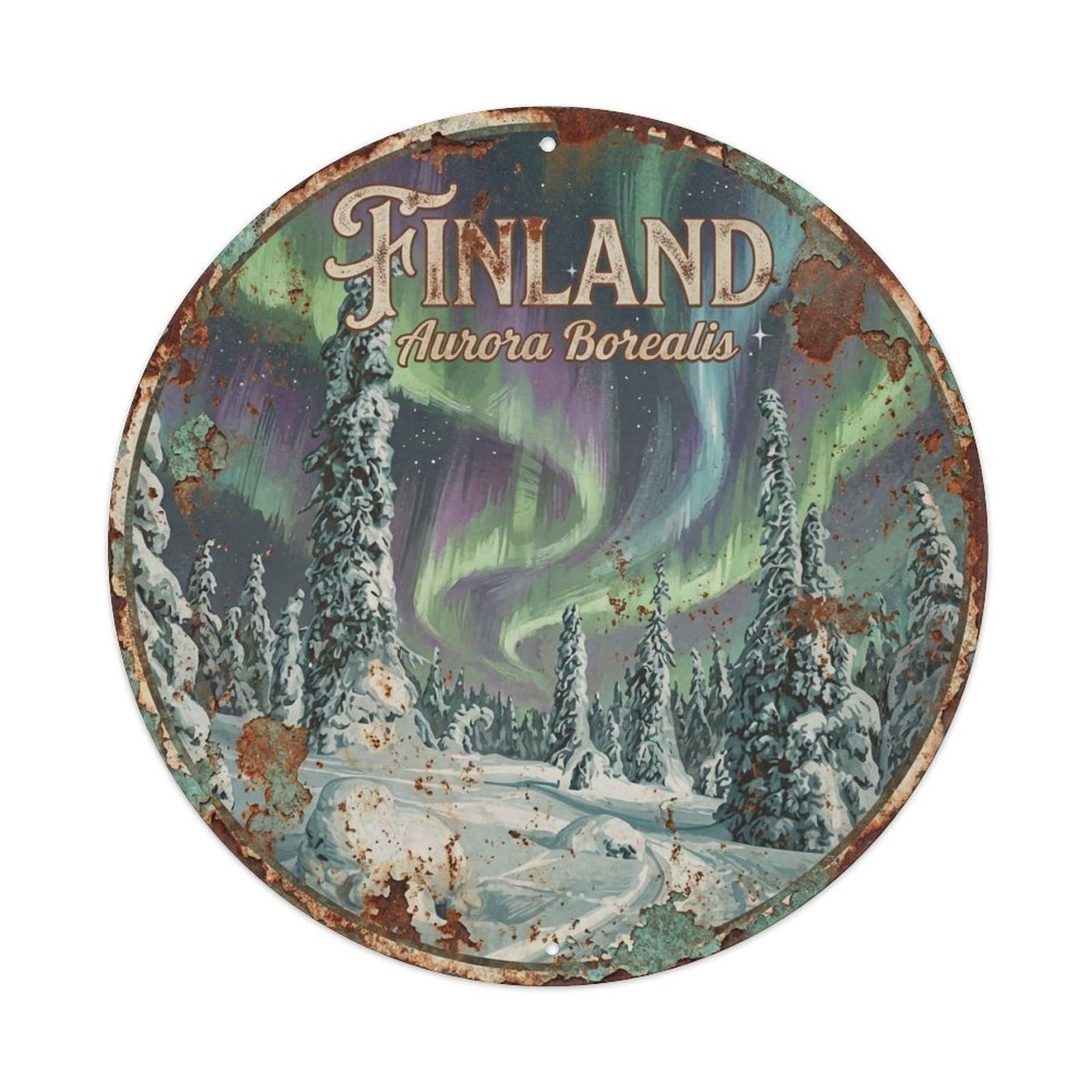 Vintage Travel Finland Historic Metal Tin Sign Plaque Wall Decor for Cafe, Club, Garden Round Metal Poster 8x8Inch