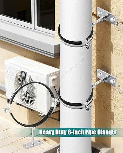 Miniatura 2 de Paquete de 2 abrazaderas de soporte de tubo de 8 pulgadas con almohadilla de goma, soportes industriales de acero galvanizado para sistemas de