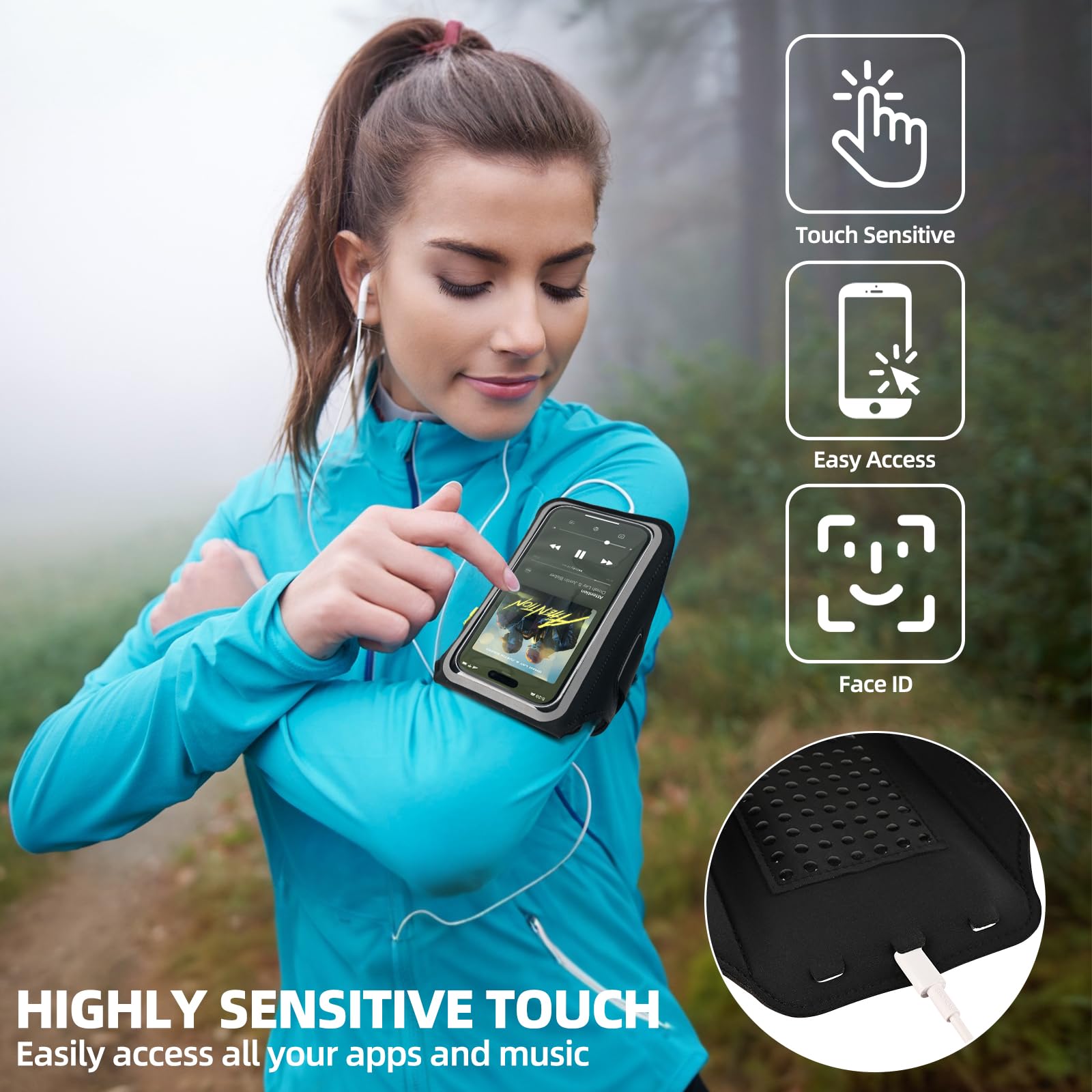 Brassard Sport Pour Téléphone – Poche Transparente Tactile, Taille Réglable 25-42 Cm, Pour Running, Vélo, Fitness - 10