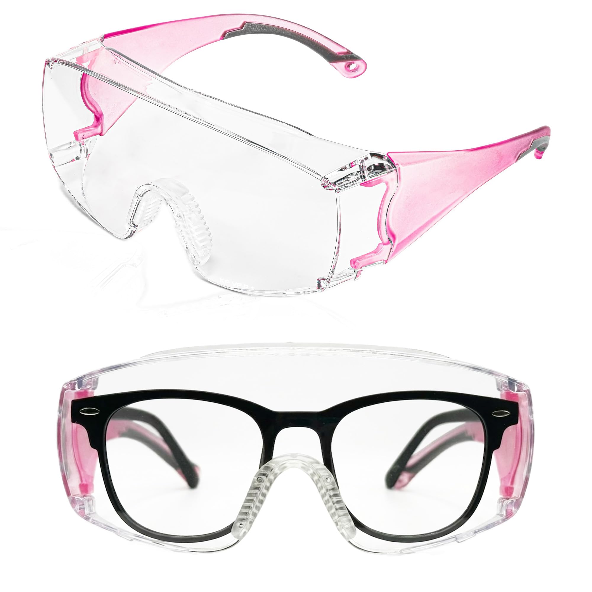 Koziface C31 - Occhiali di sicurezza per uomo e donna, con lenti trasparenti e protezioni laterali, colore: Bianco/Blu/Rosa