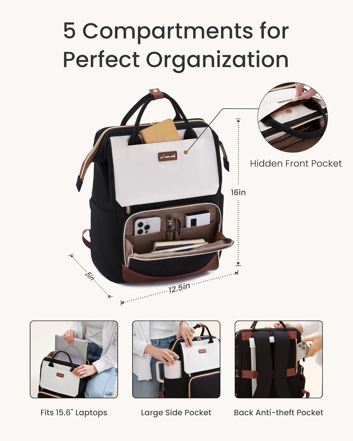 LOVEVOOK Laptop Backpack for Women with Giant Tumbler Holder Pocket, 15.6 inch Travel Work Bag Purse for Nurse Teacher, Waterproof Casual Daypack Bookbag for College Business - Image 5