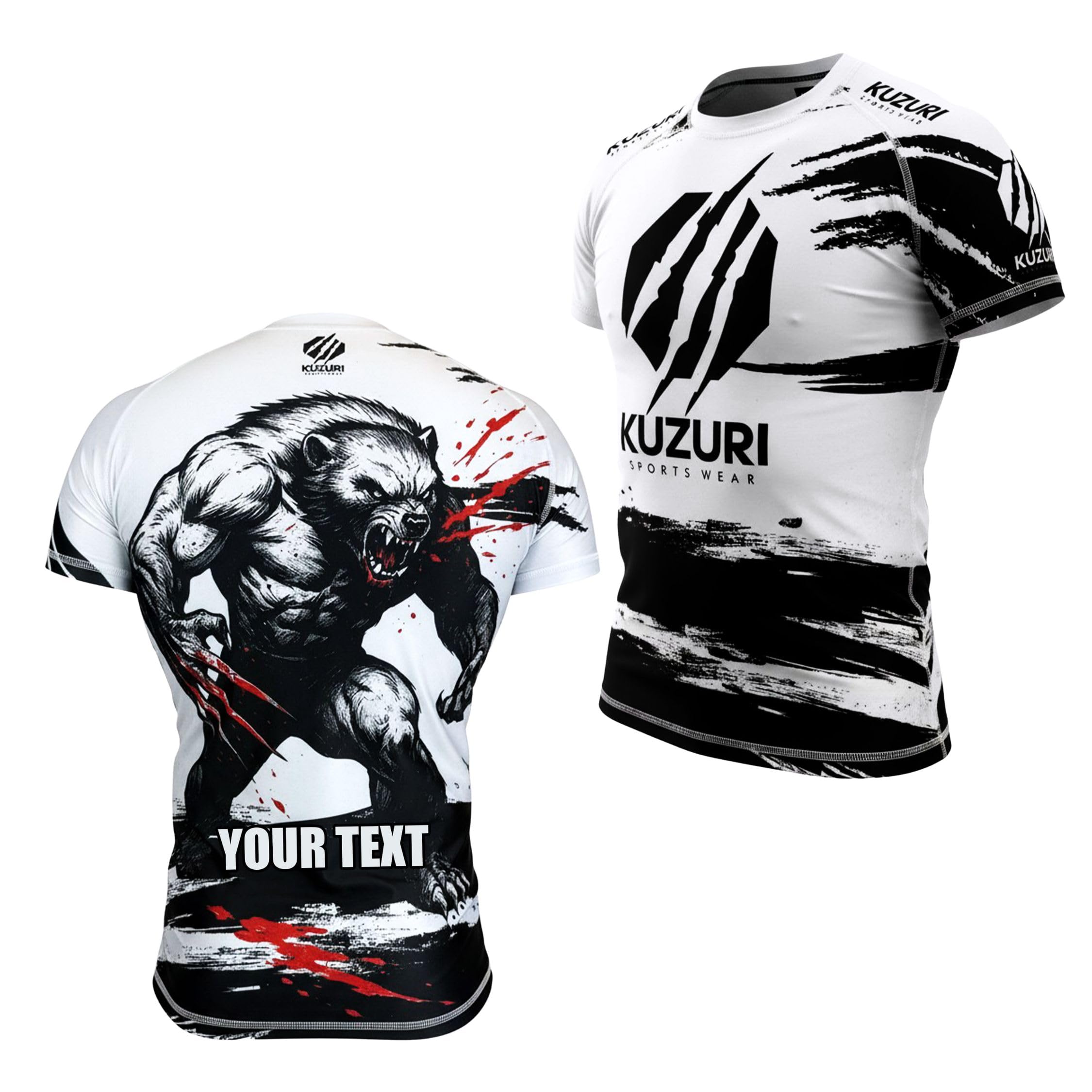 KUZURI Rashguard Kampfsport Herren - Kurzarm – BJJ, MMA Compression Shirt – Atmungsaktives Funktionsshirt für No-Gi, Grappling & Kickboxen