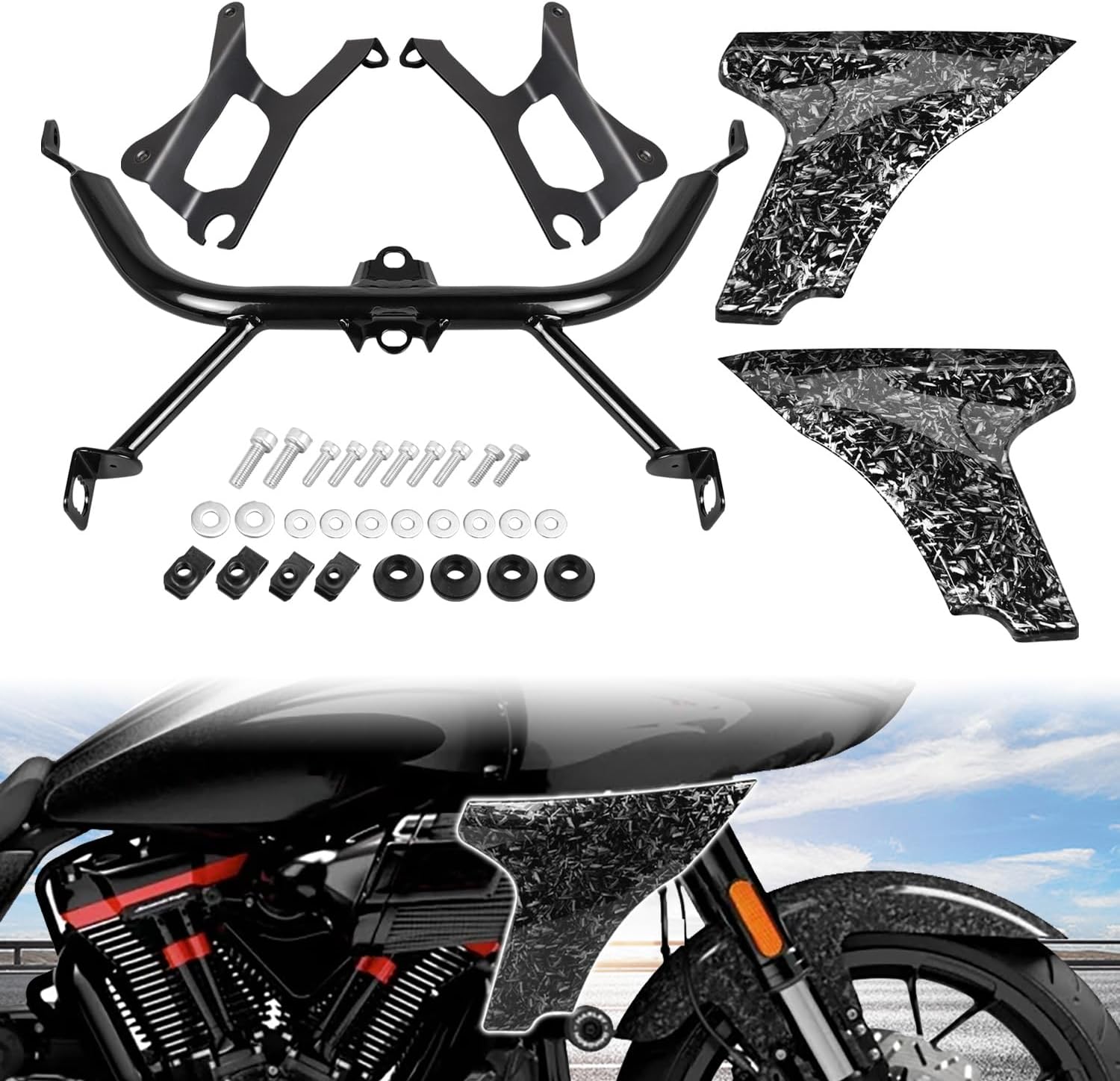 AUFER Side Fairing Panel Support Bracket Kits Compatible With For Harley Touring CVO Road Glide FLTRXSE ST FLTRXSTSE 2023-2024 Fairing Spoilers Cover Mount Accessories
