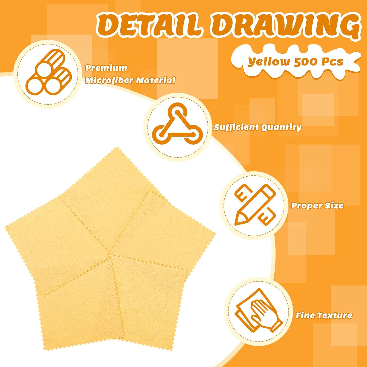 Hoteam 500 Pcs Jewelry Cleaning Cloth Silver Polishing Cleaner Cloth Jewelry Wipes for Silver Gold Platinum Remover Keep Brass Coin Ring Silverware Watch Clean and Shiny (Yellow Color)