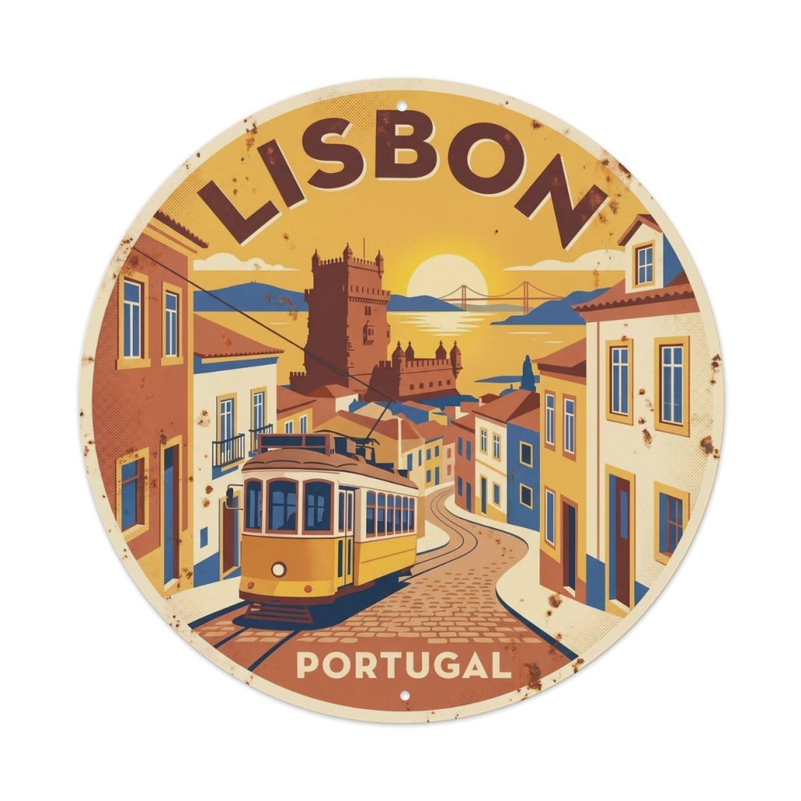 Olyhtr 8X8inch Classic Style Lisbon Tram Portugal City Travel Landmark Metal Tin Sign