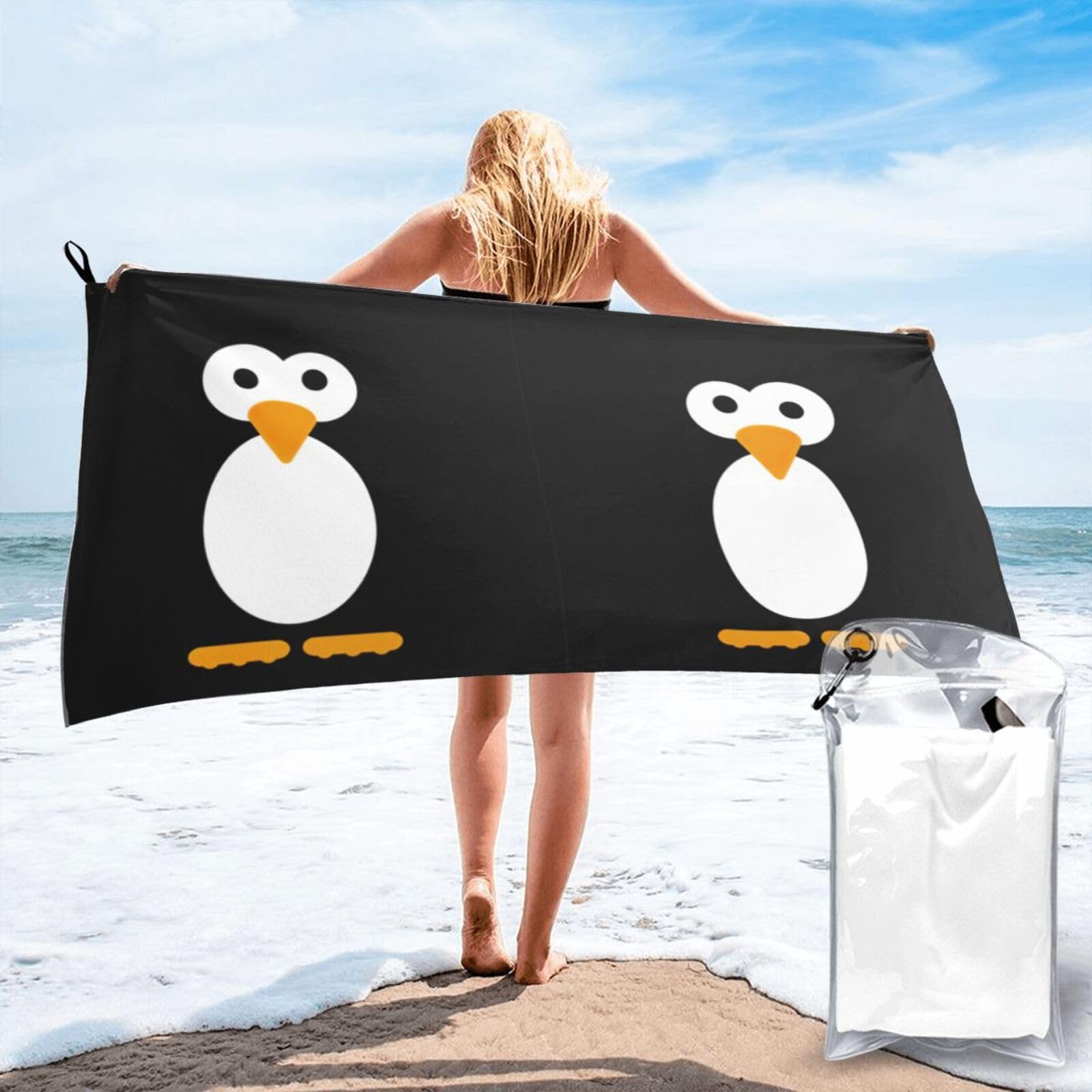 Toalla de playa compacta y absorbente de pingüinos: secado ultra rápido para natación y senderismo