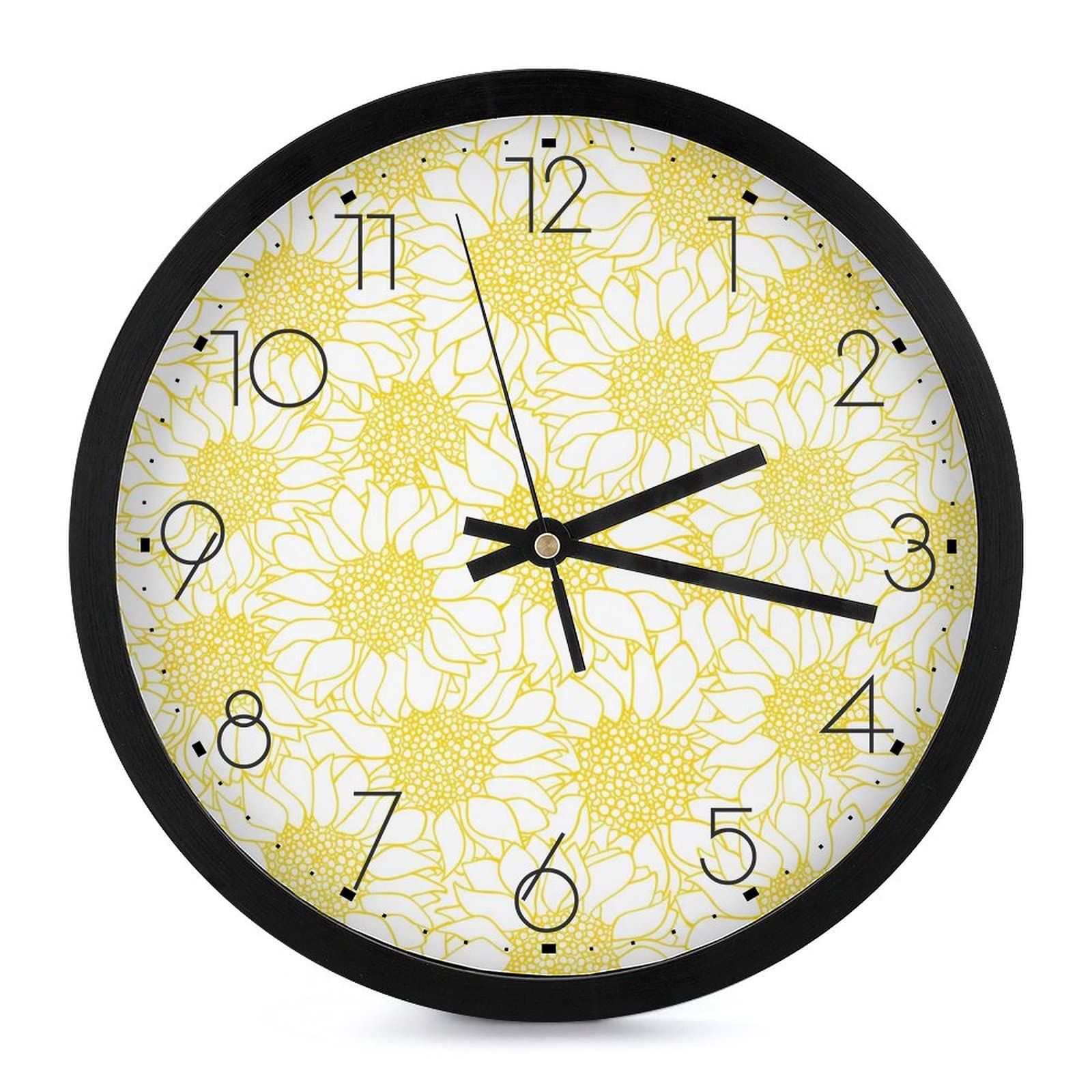 Pendule murale silencieuse fleurs jaunes moderne 25.4cm maison école