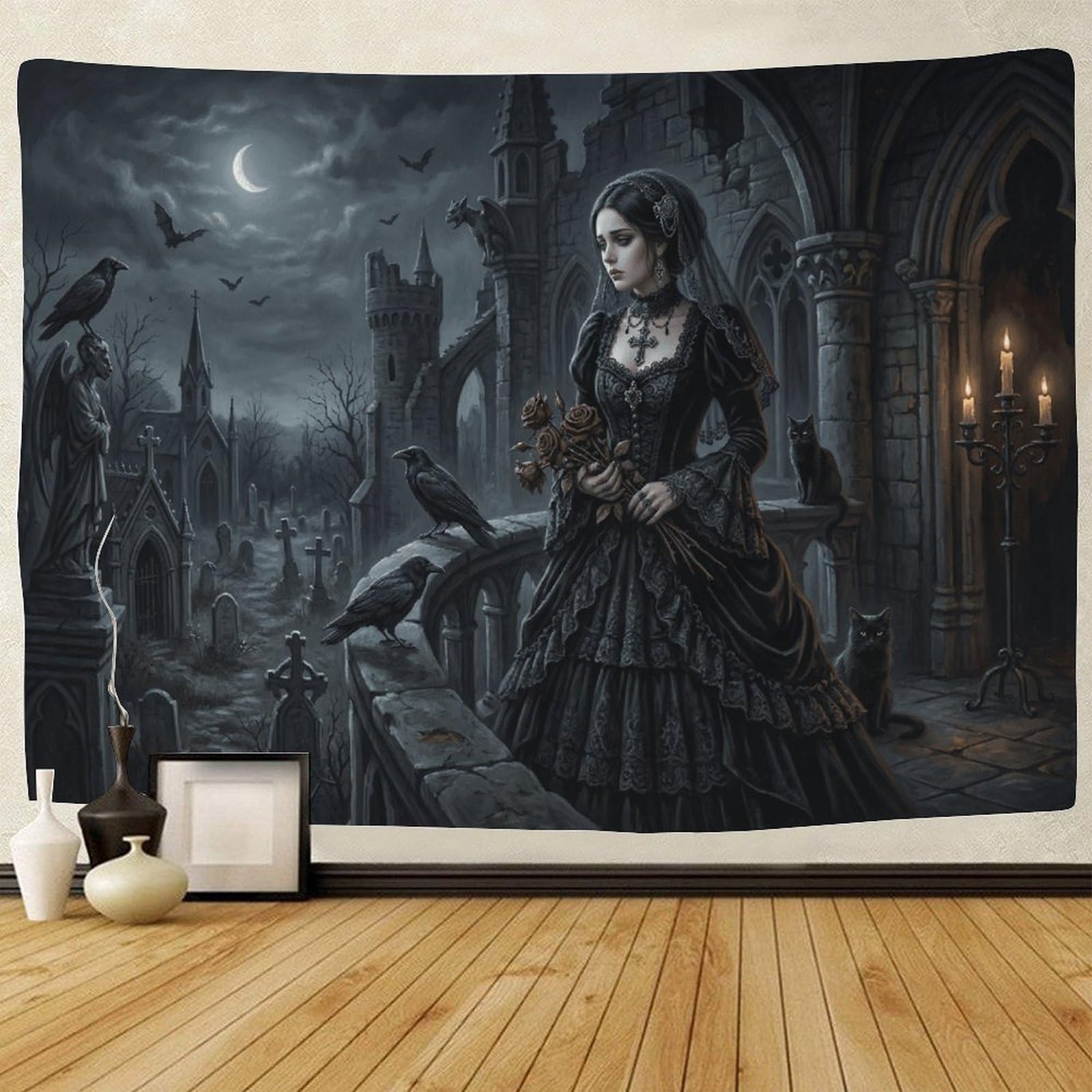 ASDFGHJKLZA Dark Fantasy Gothic Woman 3D Print Wall Art Decor Tapestry for Bedroom Tapestries Home Decoration Curtain Bedroom College Dorm 130cmx150cm