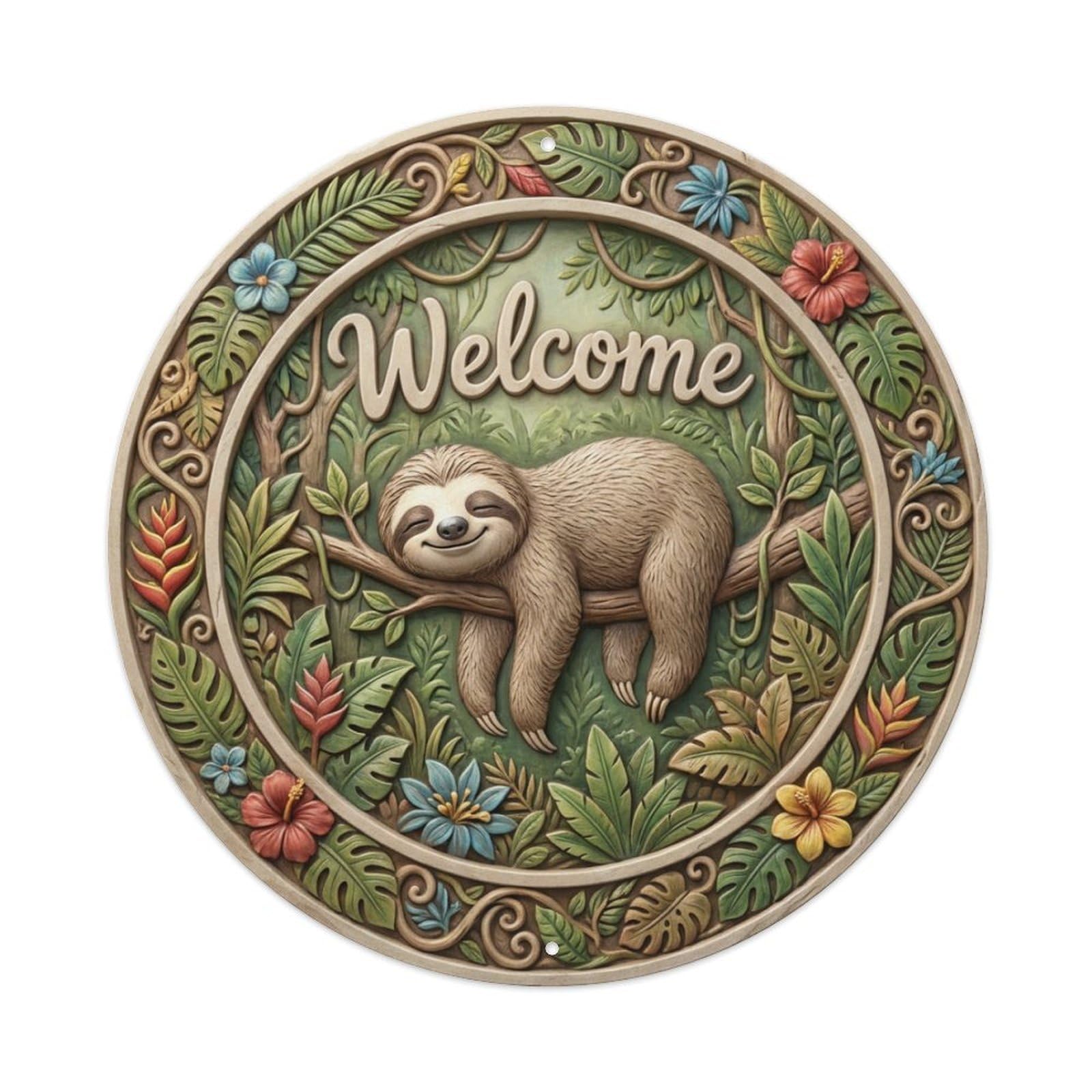 Tgrcjimh Style Metal Tin Sign Sloth Branch Welcome Jungle Relax