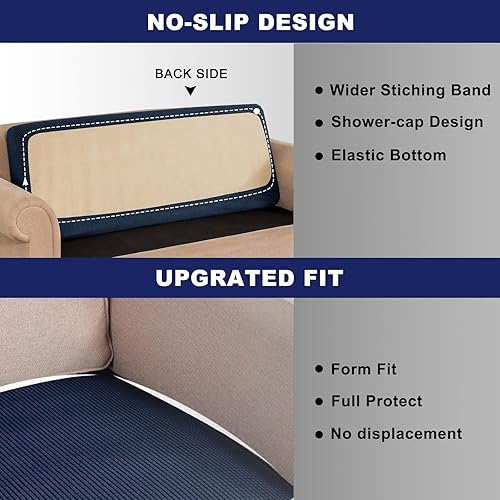 Miniatura 4 de Funda de cojín elástica individual para sofá, funda protectora de repuesto para cojín Chesterfield, funda para asiento de caravana (azul marino, 3