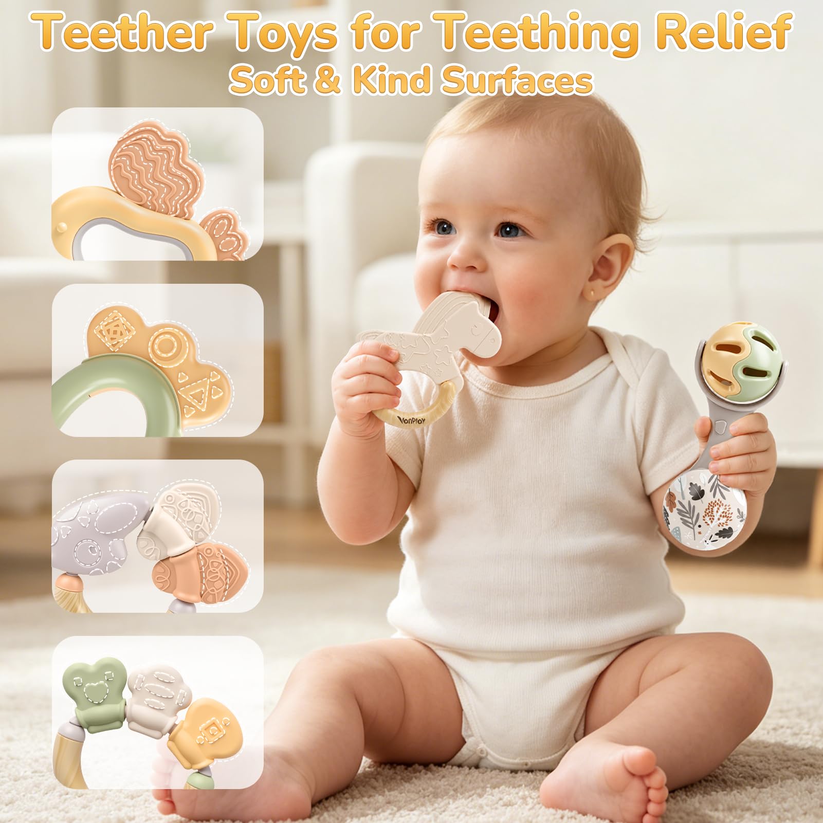Sonajero Bebe 0-3 Meses, Mordedor Montessori Juguete Bebe 0-3 6 9 Meses Regalo Recien Nacido Niño