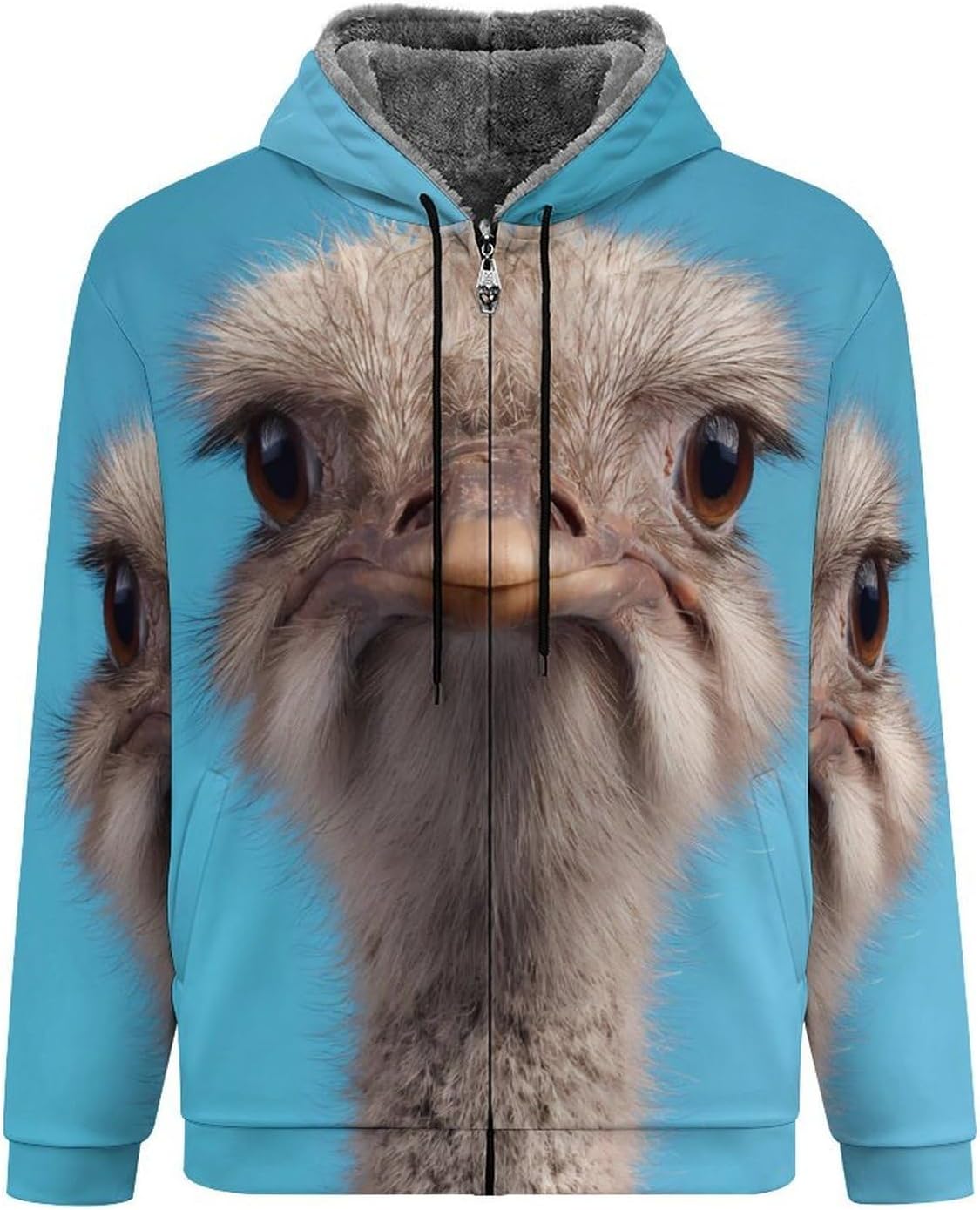 Ostrich Men's Hooded Coat Fleece Lining Sweatshirt Zip Up Jacket Warm Hoodie