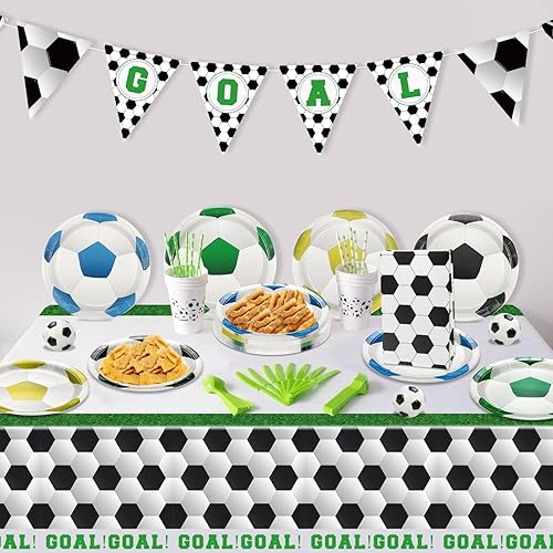 Miniatura 6 de 80 platos decorativos para fiesta de fútbol, incluye platos de postre desechables de 9 pulgadas para niños, fanáticos temáticos, eventos deportivos,