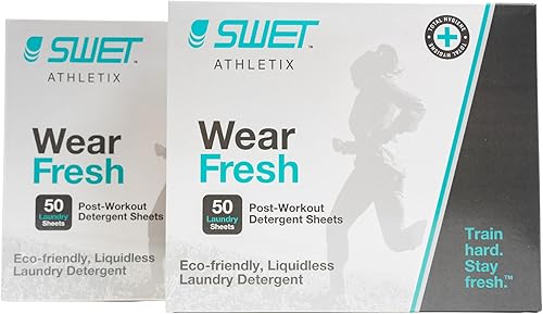 WearFresh por SwetAthletix - Paquete de 2 hojas de detergente hipoalergénicas para ropa deportiva, totalmente natural y ultraconcentrado, solución a