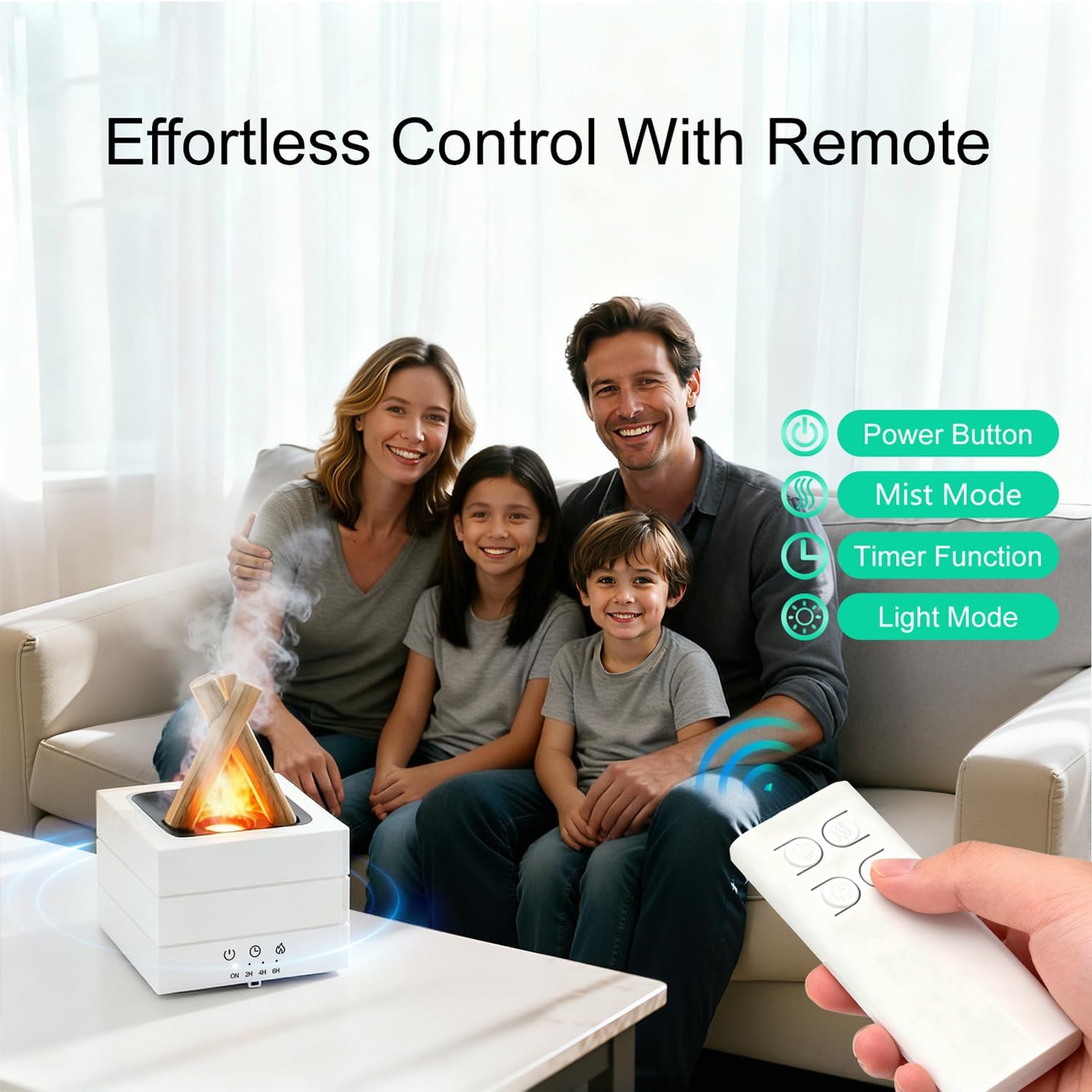 Campfire Flame Essential Oil Diffuser, 280ml Ultrasonic Cool Mist Aromatherapy Humidifier with Remote Control, 7-Color LED Lights, Timer & Auto-Off for Home, Office & Bedroom (White)