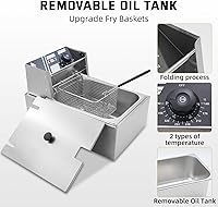 Vista 3 de Freidora comercial con canasta, 11.4 cuartos de galón desmontable de gran capacidad de acero inoxidable para encimera de aceite eléctrico tanque