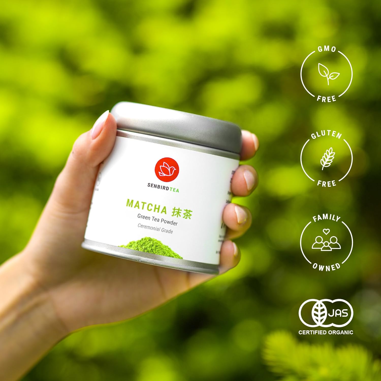 Senbird Premium Ceremonial Matcha - Japanese Powdered Green Tea - From Kyoto, Japan - Tea Powder in Airtight Tin (1.06oz/30g)