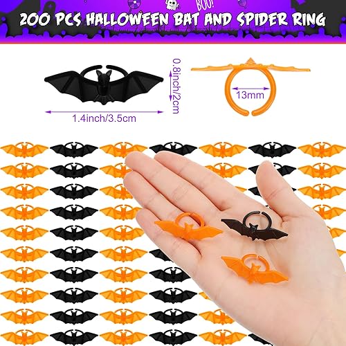 Miniatura 2 de Zubebe 200 Pieces Halloween Plastic Bat Ring Plastic Spider Bat Fake Toy Rings for Halloween Decoration Party Favors Gifts Cupcake Toppers