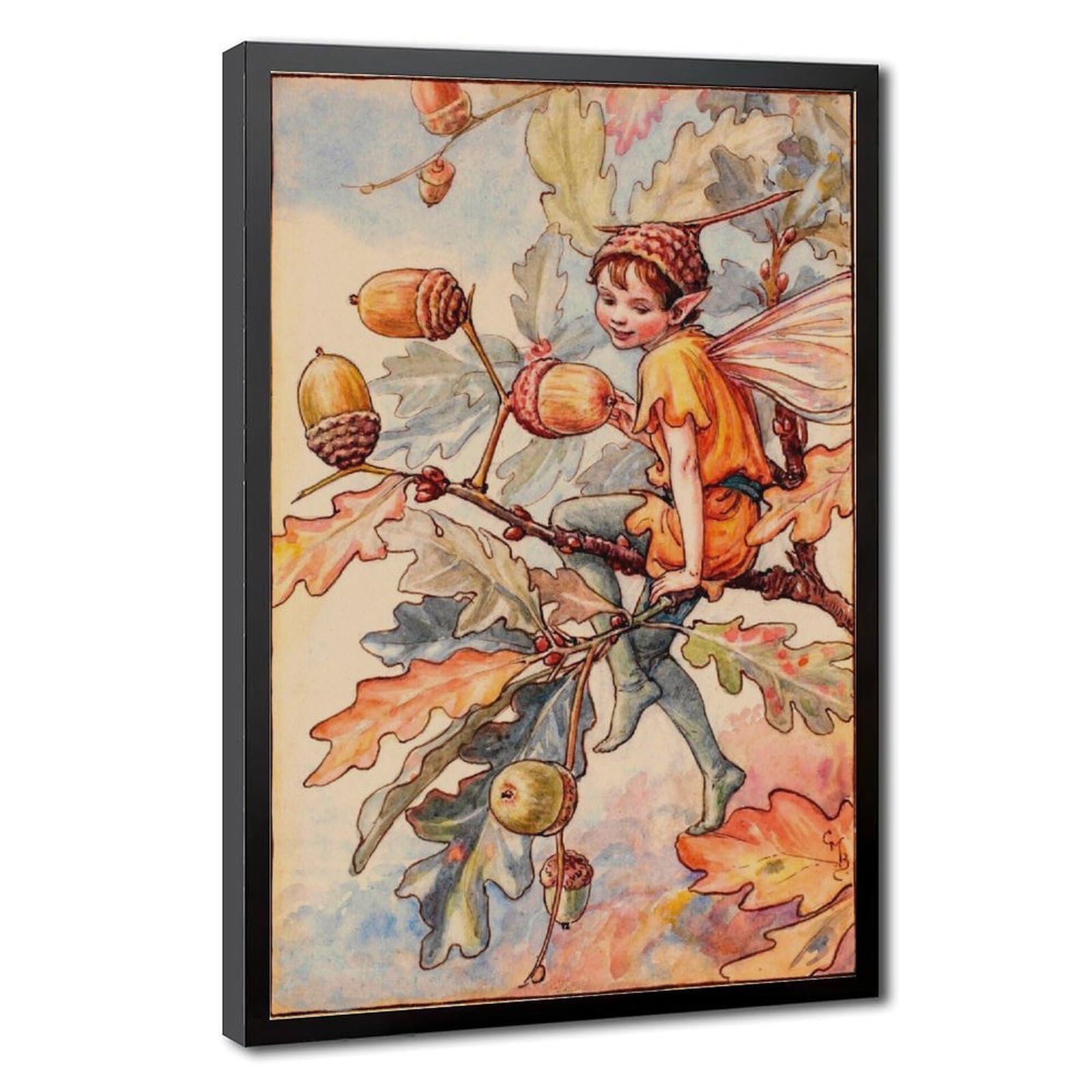 WCYB Acorn Fairy by Cicely Mary Barker Prints Posters Canvas Deco Paintings Wall Art For Office Living Room Hangable Frame 8" L X 12" W