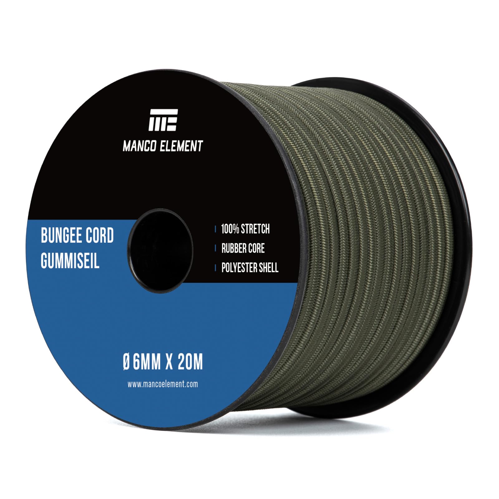 Manco Element Army Green Bungee Cord 6Mm X 20M Elastic Cord Shock Cord