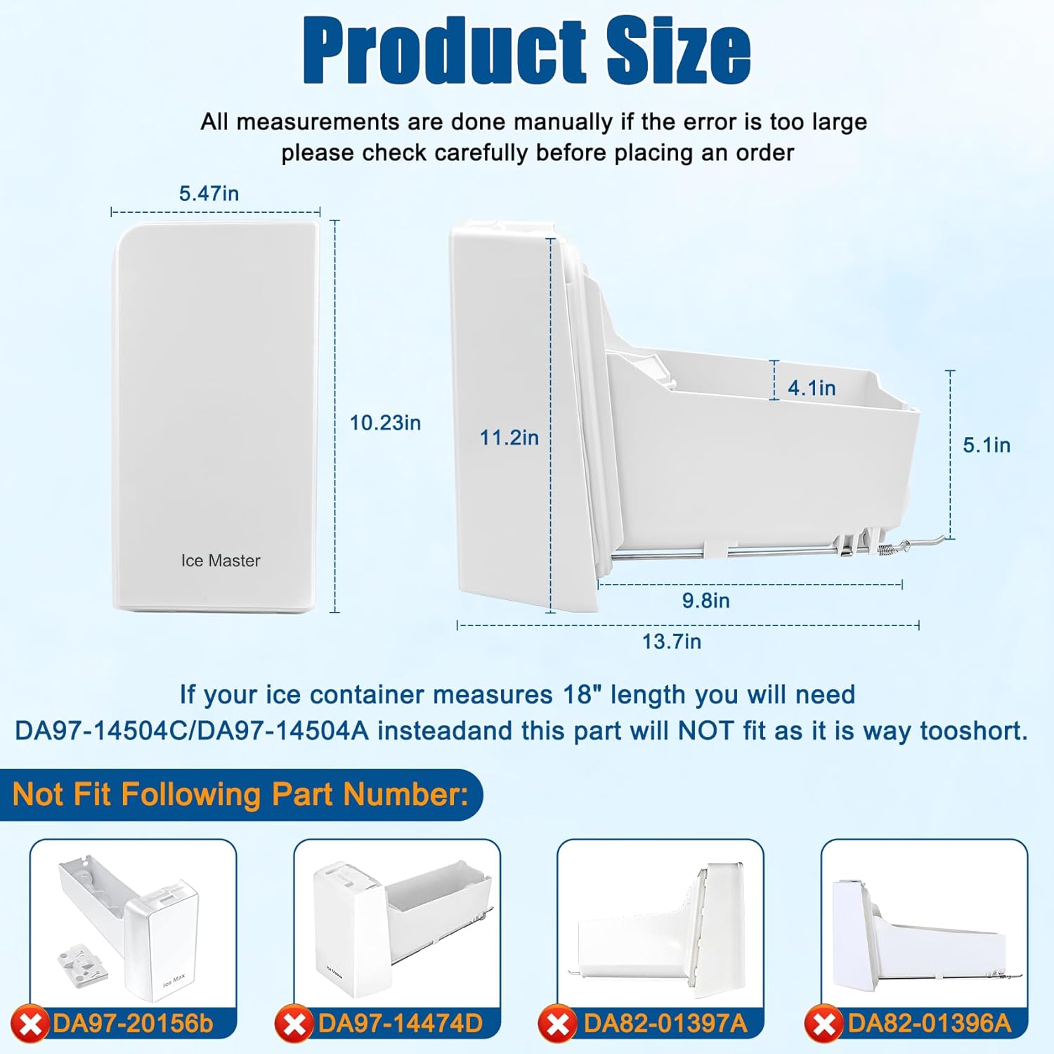 DA97-14504C, DA97-14504A Ice Container, Ice Bucket, Compatible with Samsung Ice Maker Replacement Ice Tray Ice Container Assembly Parts RF23J9011SR, RF23HTEDBSR, RF22KREDBSR Ice Bin,etc-1 yr Warranty