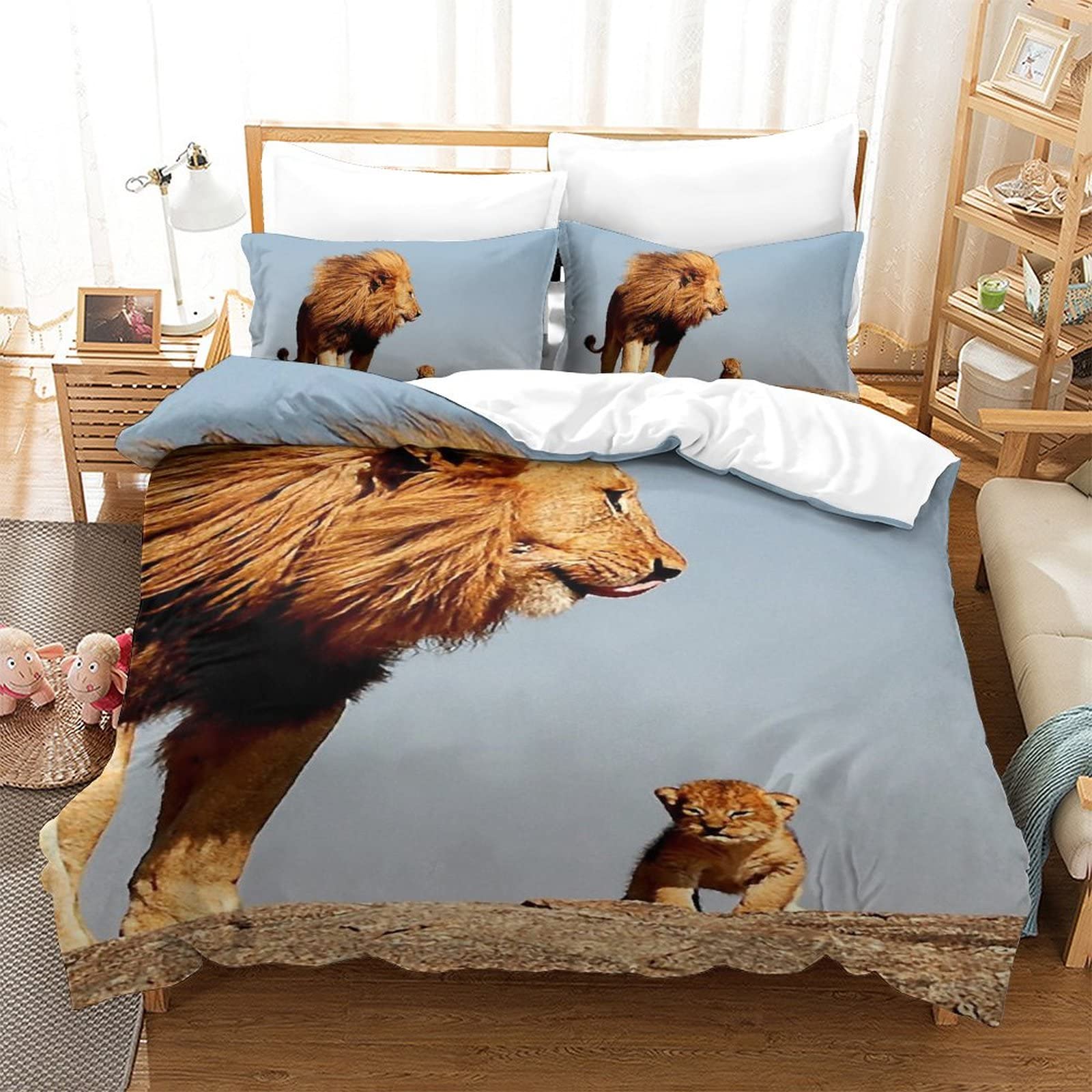 Housse de couette lion chic et élégante en microfibre premium pour lit simple 1 place