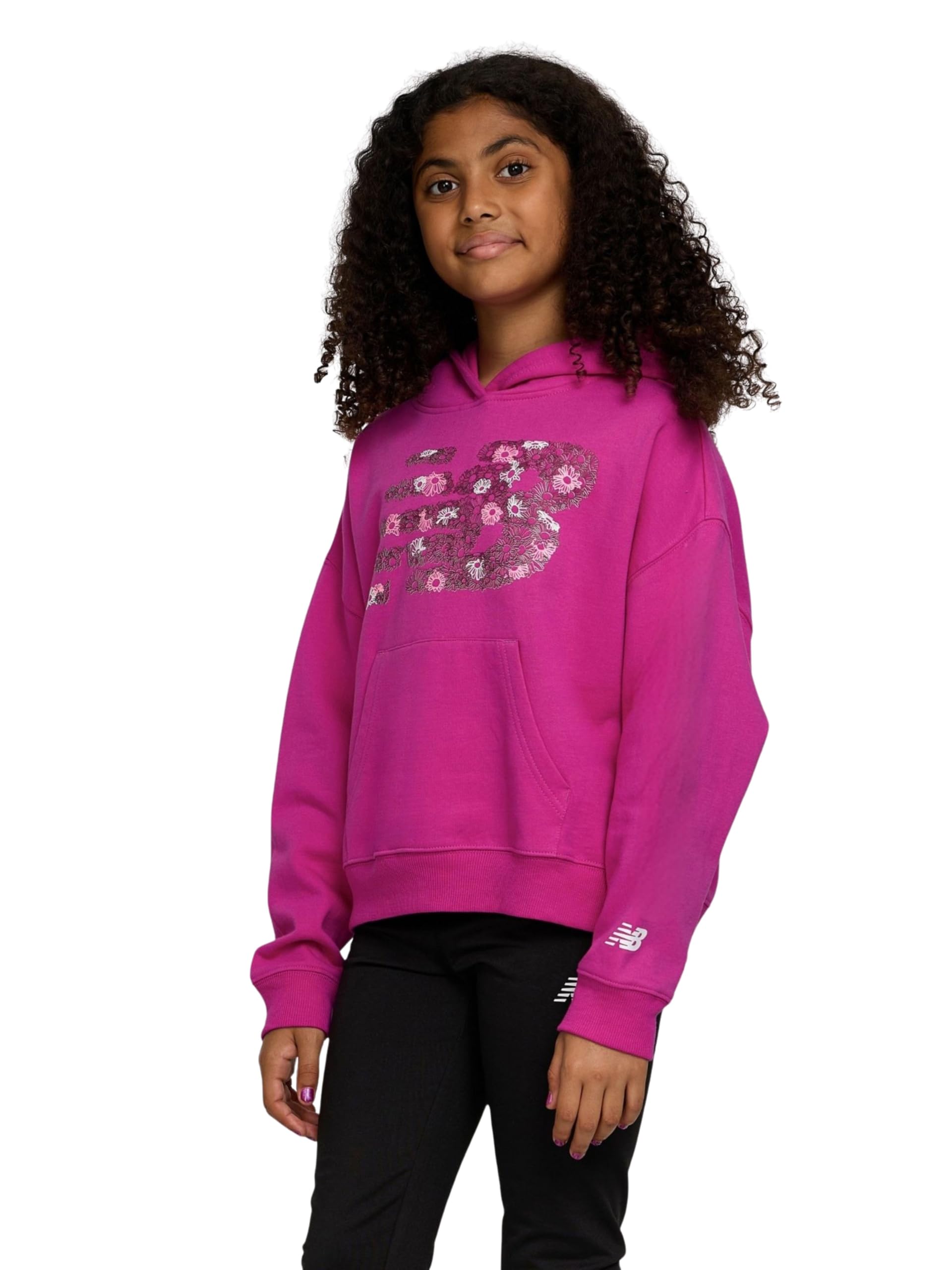 new balance girls hoodie β cute comfy soft fleece cotton blend pullover sweatshirt, drop shoulder, sizes 4-16 magenta
