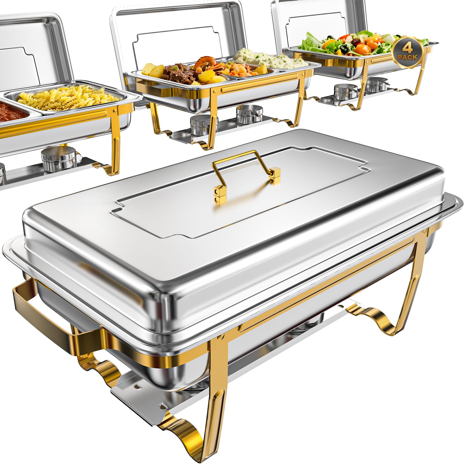 sifer 9Qt 4 Pack [Multiple Food Pans] Chafing Dishes for Buffet | Chafing Dish with 80% Faster [Screwless Assembly] and Stackable Design [Easy to Store] for Wedding/Party