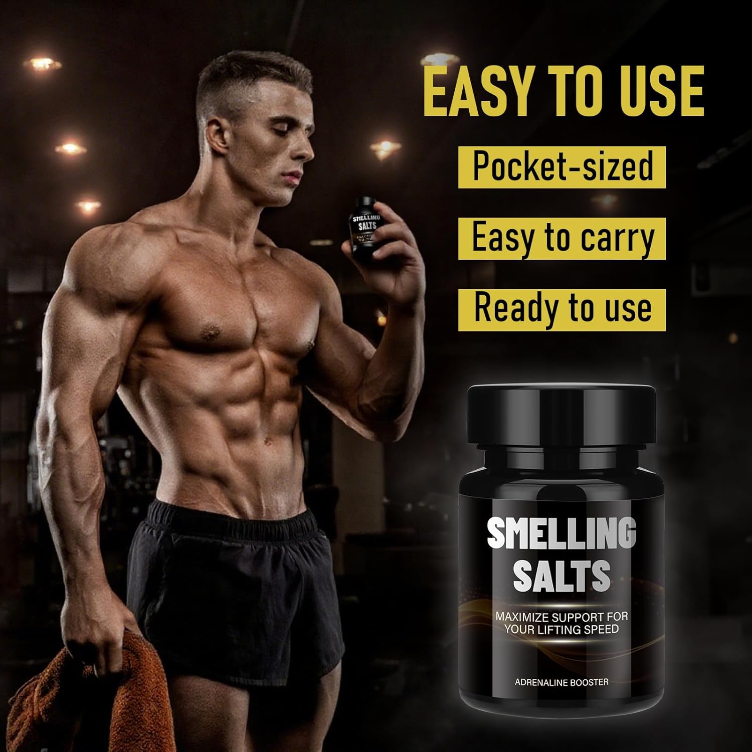 SEAJEA Compact Fitness Carry Salts, Pocket-Size Storage Container for Workout Essentials, Travel-Friendly Gym Accessory, 30g, Deep Black