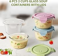 Vista 7 de Paquete de 6 recipientes de vidrio para preparar comidas con tapas de 16 onzas, juego de recipientes de vidrio herméticos de 2 tazas