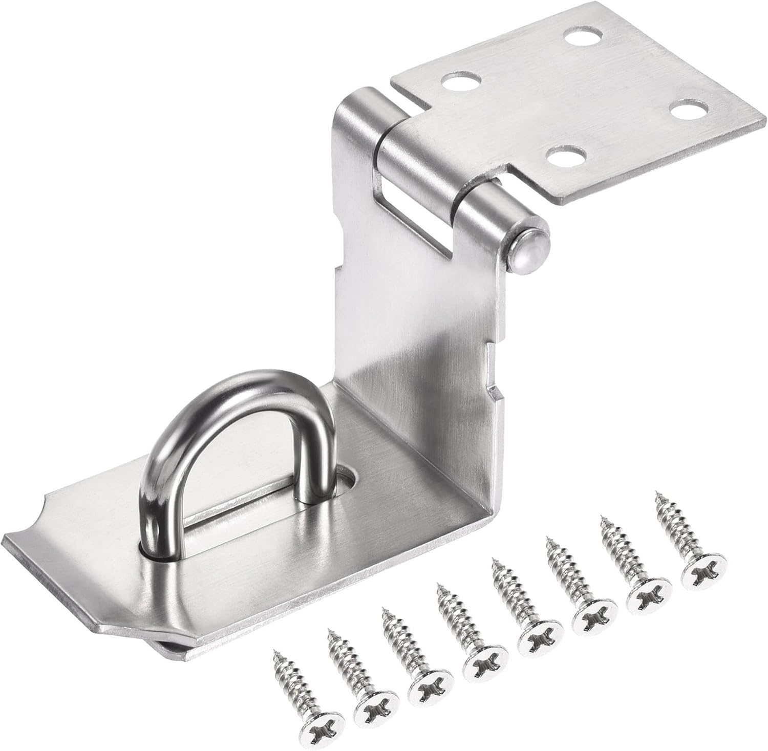 4 Inch Stainless Steel 90 Degree Heavy Door Latch Hasp Lock Padlock Clasp with Screws for Cabinet Closet, Silver