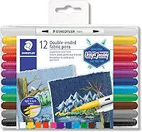 STAEDTLER Caneta Ponta Dupla Para Tecido - 12 Cores - 3190 TB12 - Uso em Tecidos Claros e Escuros, Secagem Natural em 24h, Cores Duráveis, Não Precisa de Calor para Fixação