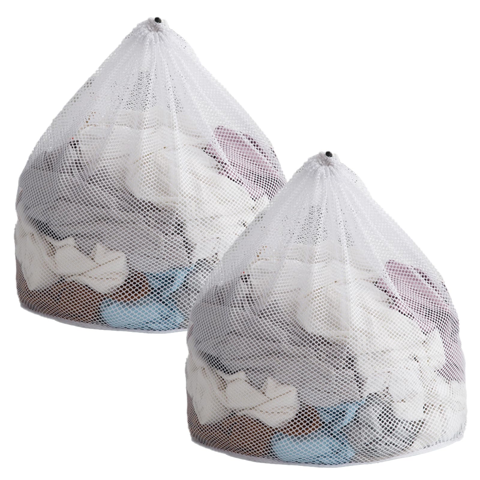 VEGCOO 2 PCS Large Drawstring Mesh Laundry Bags with Zips, 50x60cm Machine Washable Net Washing Bag for Sweater, Coat, Lingerie, Travel Organizer