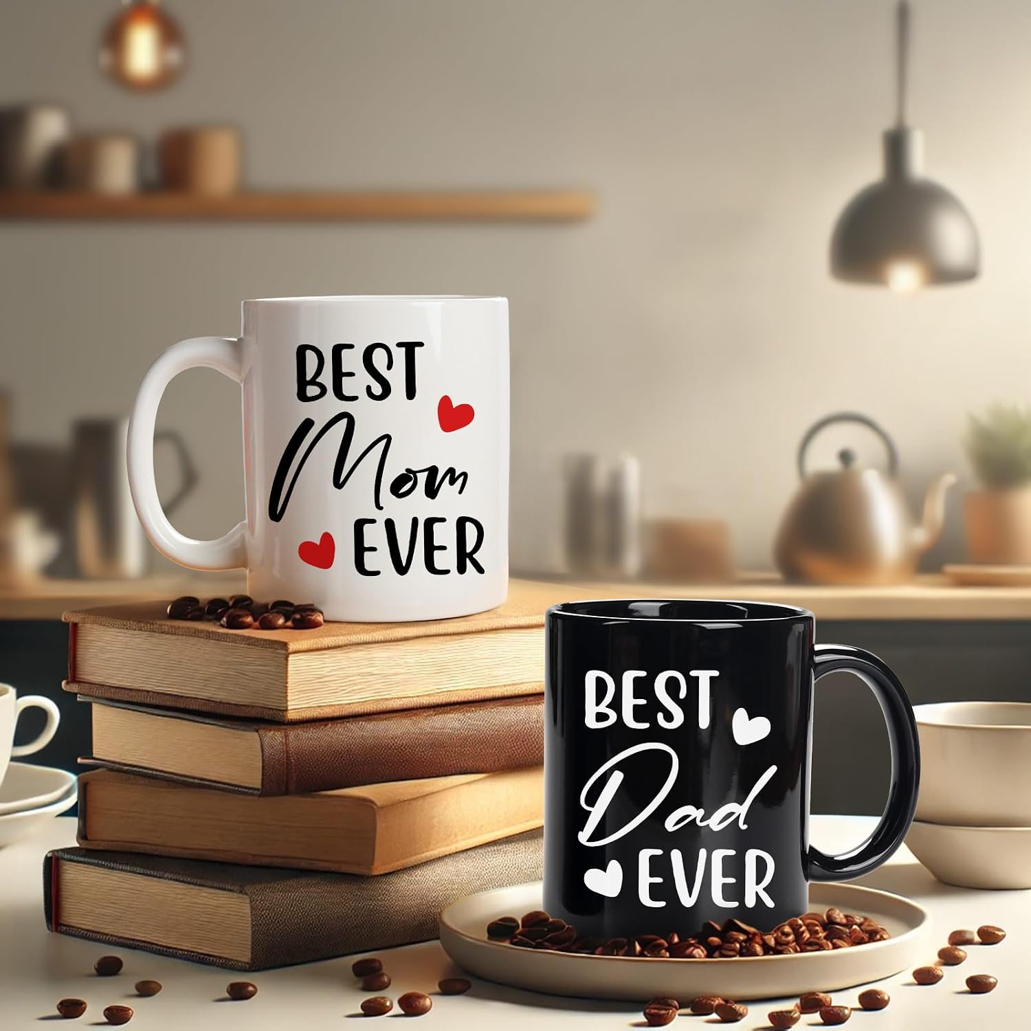 Breezy Valley Best Mom and Dad Gifts for New Parents - Birthday Gift for Parents from Kids, Parent Anniversary Mother's Father's Day Gifts Ideas from Daughter Son, Best Mom Dad Ever Mugs Cups Set image 2