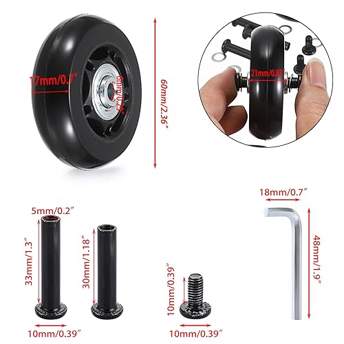 Miniatura 10 de OwnMy 70mm x 23mm Luggage Wheels Replacements Set of 4 Mute Suitcase Replacement Wheels with Black Screws Axles Bearings, Rotatable Rubber Luggage