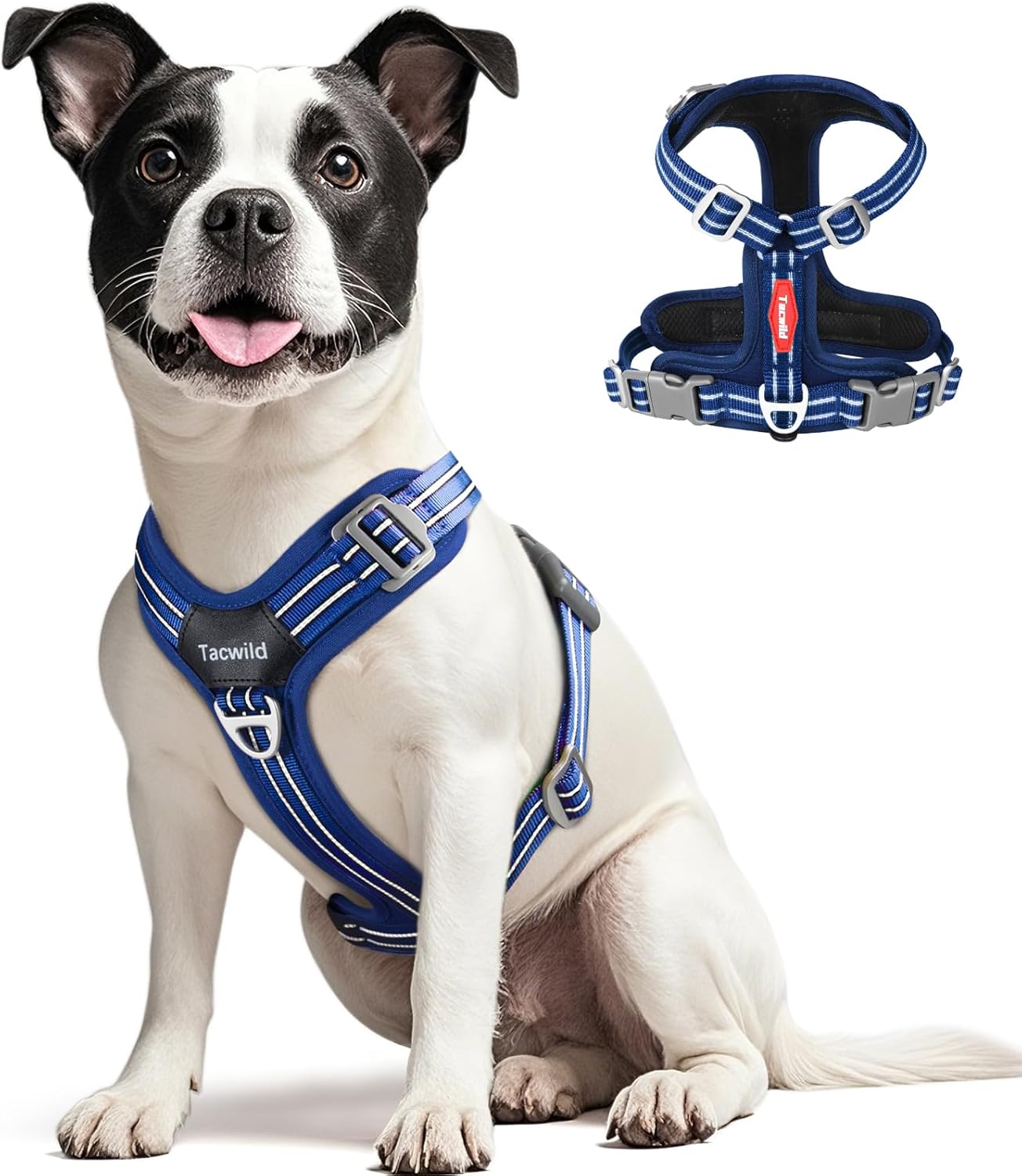 No Pull Dog Harness - Adjustable Reflective Dog Vest with Metal Snap, Soft Breathable Mesh No Choke Puppy Harness, Easy to Put on & Take Off (Blue-M)