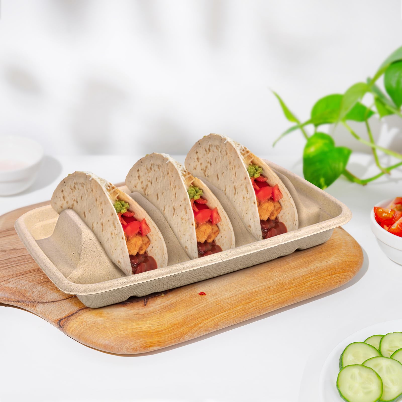 100 Stück Einweg-Taco-Halter, Einweg-Taco-Teller mit Trennwänden, kompostierbare Papier-Taco-Halter, Teller, Tabletts, Taco-Bar-Servierset für Party, Taco-Nacht, Taco-Dienstag-Dekorationen