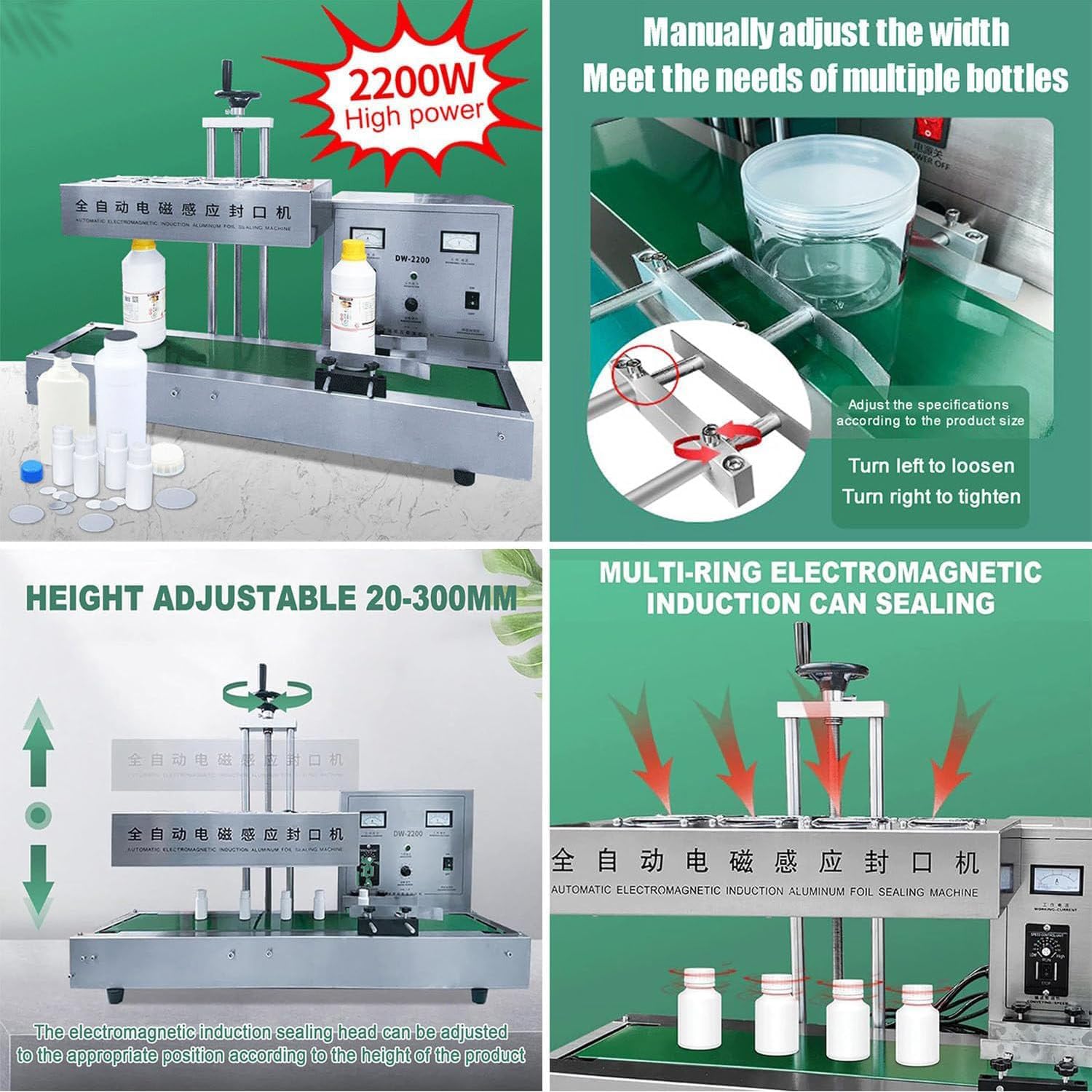 Automatic Continuous Sealer,Continuous Electromagnetic Induction Bottle Cap Sealer,Sealing Speed 20-50 Bottles/Minute,for Plastic Glass Bottles Aluminum Foil,120mm