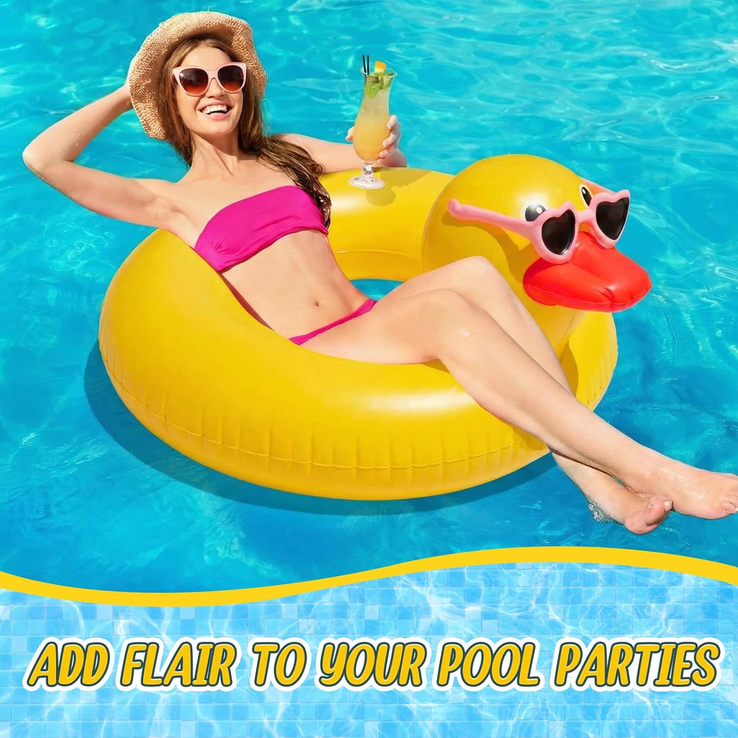 Hungdao 2 Pcs Funny Duck Pool Floats Large 39.4'' Adults Rubber Ducks Floatie Inflatable Tube Swim Ring Giant for Summer Beach Swimming Pool Carnival Birthday Party Supplies Sunglasses, Classic