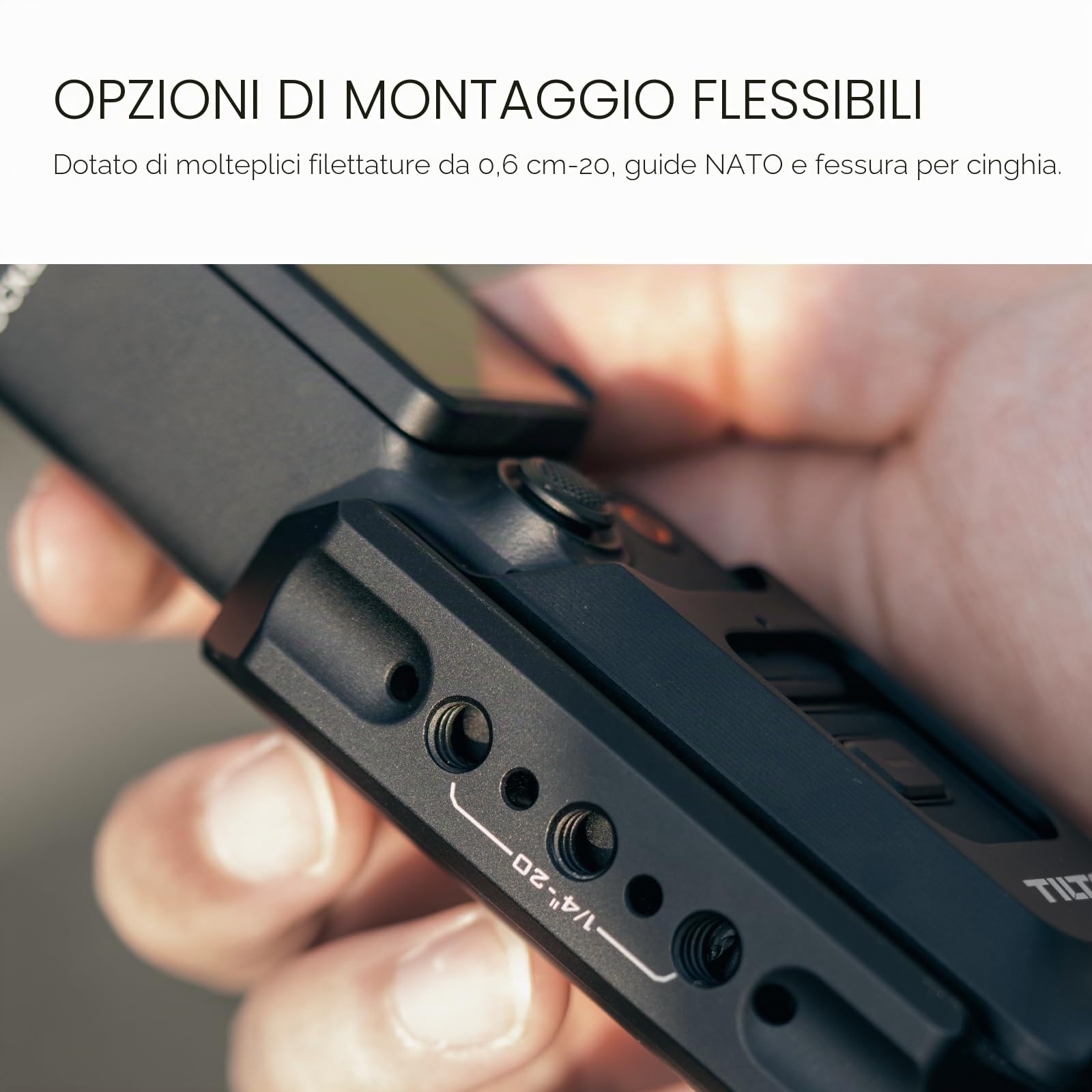 Tilta Pocket 4 Cage Adattatore di Espansione per Pocket 4 Pro Pocket 3, Accessori per la Gabbia della Fotocamera per Osmo Pocket 3/4/4P con Filettature da 1/4"-20 Guide NATO - Alluminio TA-T65-AME-B