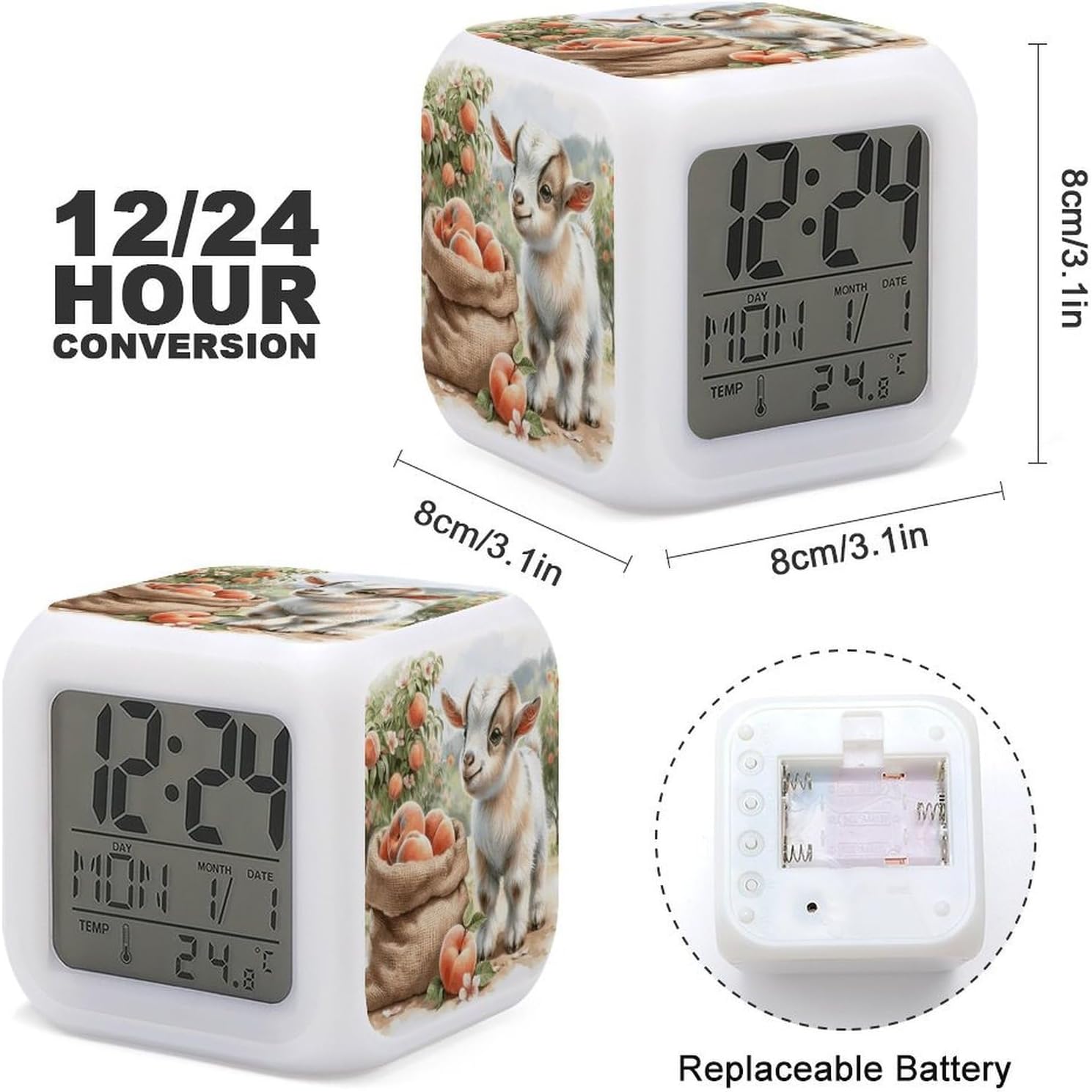 Night Light Alarm Clock, 7 Color Changing, Lambs Under The Orchard image 3