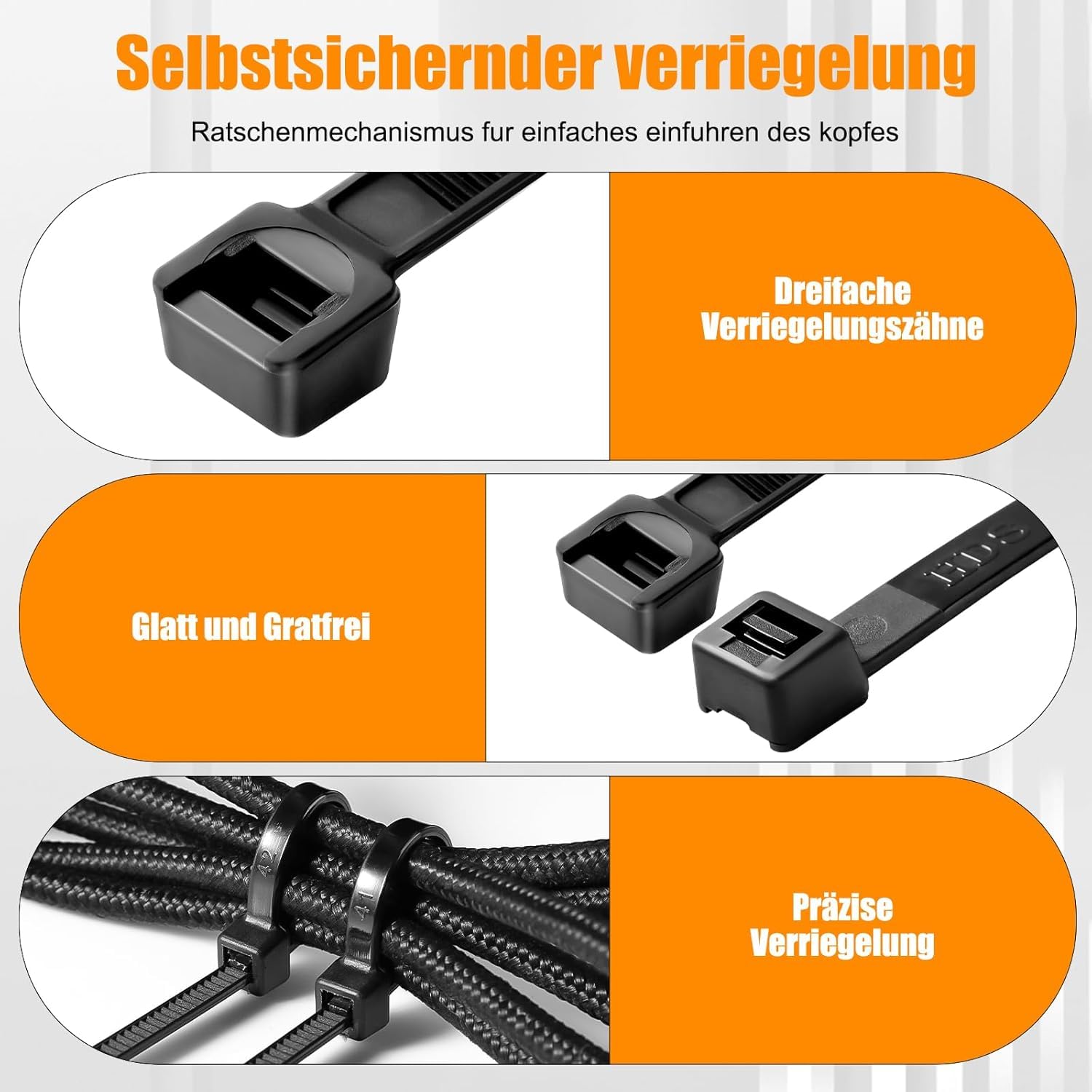 1000 stuks kabelbinders, zwart, set 350/300/250/200/150/100 mm (100/100/100/200/200/300 stuks), WLEAD zelfborgende premium nylon kabelbinders voor