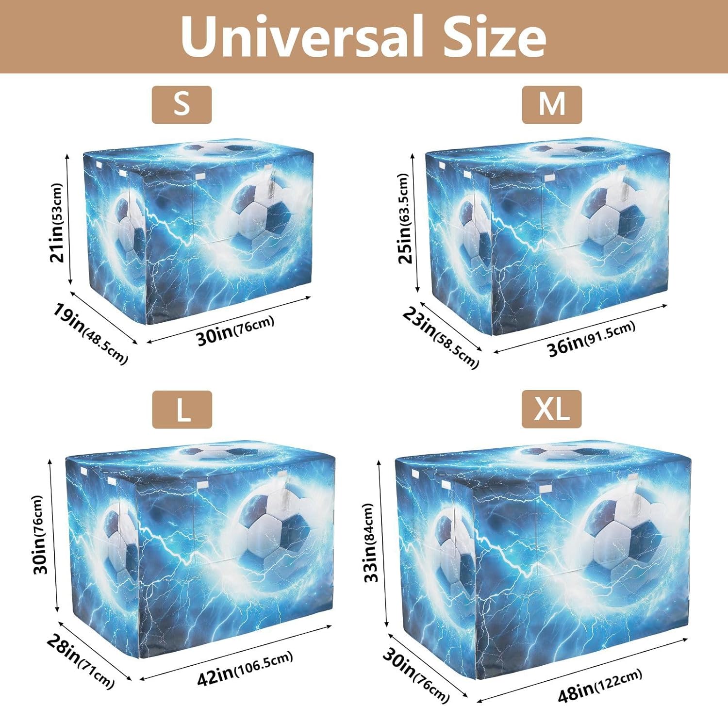 Soccer Ball Blue Lightning Dog Crate Covers Easy to Install, Pet Kennel Cover with Mesh Windows, X-Large