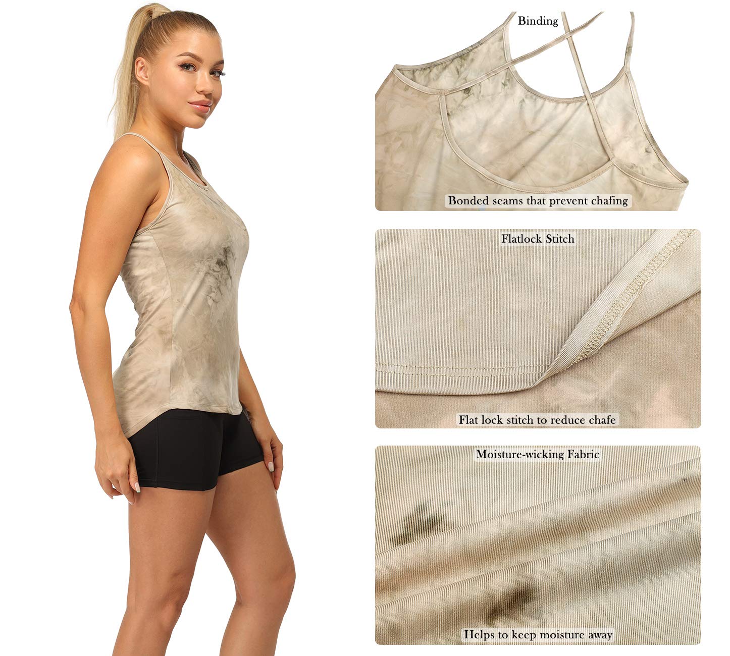 icyzone Chaleco Deportivo Fitness de Espalda Abierta Camisola Camiseta X-Back sin Mangas para Mujer