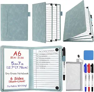 Feifeiya 6-Sided Dry Erase Notebook Portable Whiteboards Notebook Small Reusable College Ruled Lined Board Folding Mini Travel White Board for Office Study