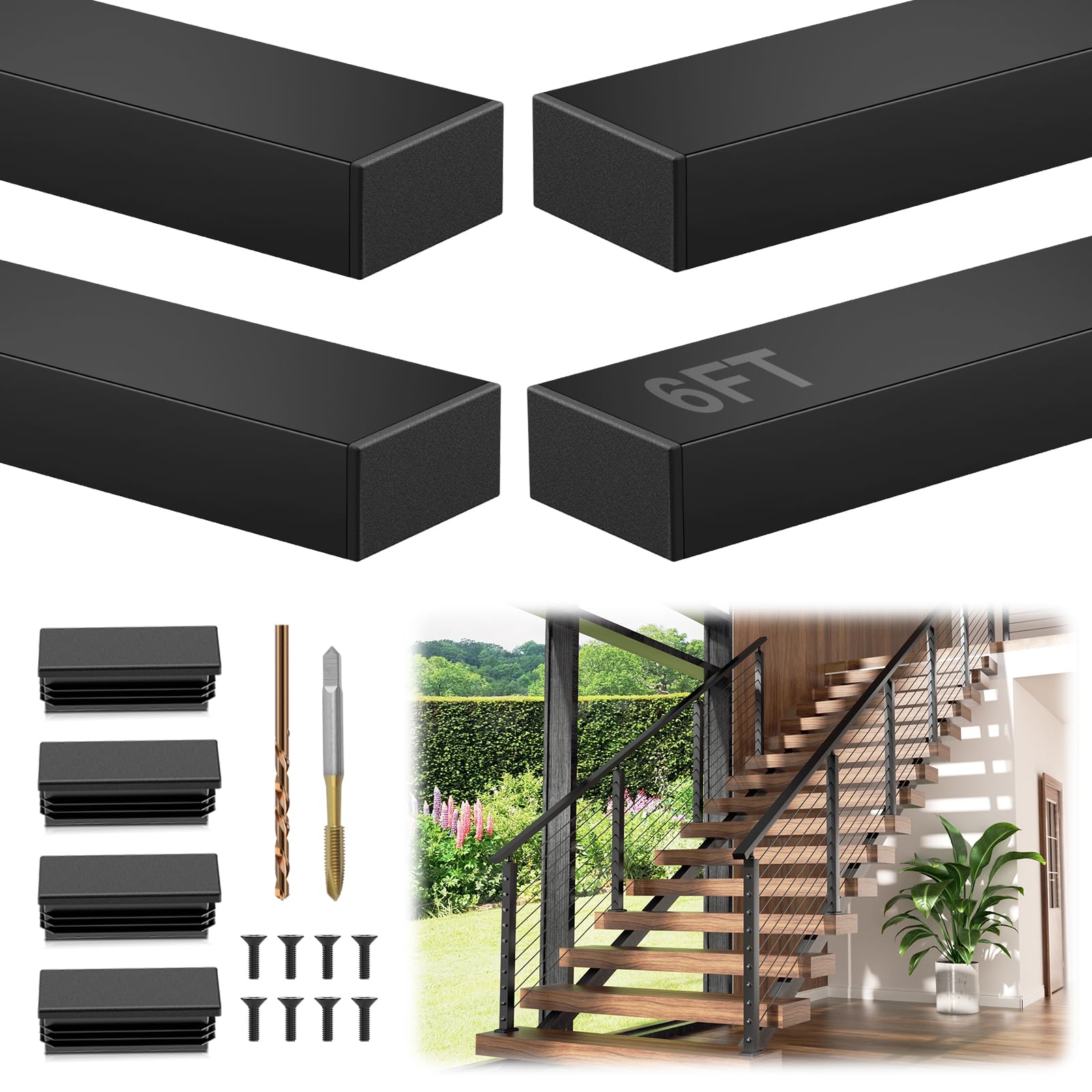 Snapklik.com : Gyykzz 6FT Stainless Steel T304 Black Handrail For Cable ...