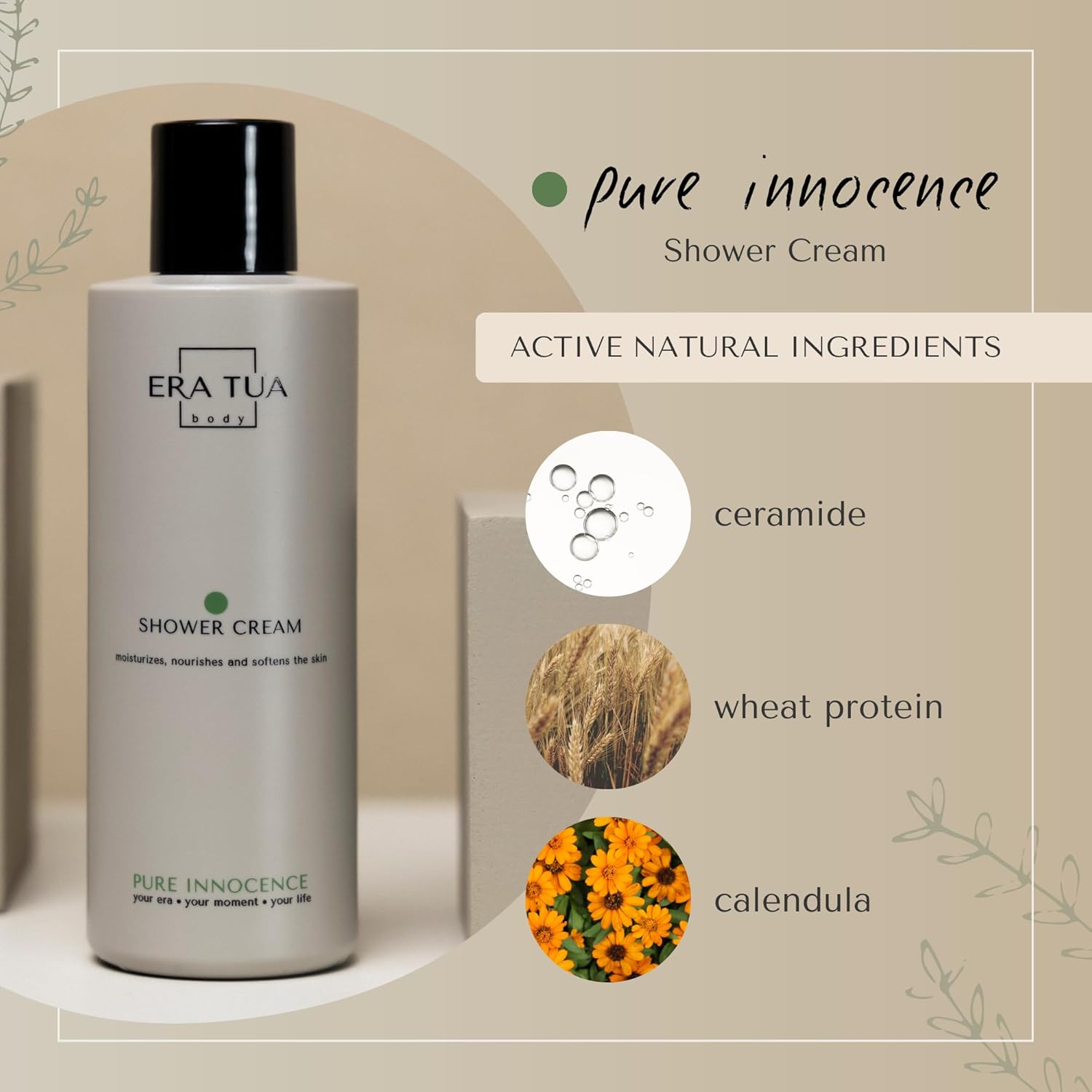 Pure Innocence Shower Cream | Exquisitely Dutch Made & Formulated | Softening Body Wash for All Skin Types | moisturizing cream Floral Scent of White Jasmine, Shea, Rose & Ylang-Ylang 200 ml